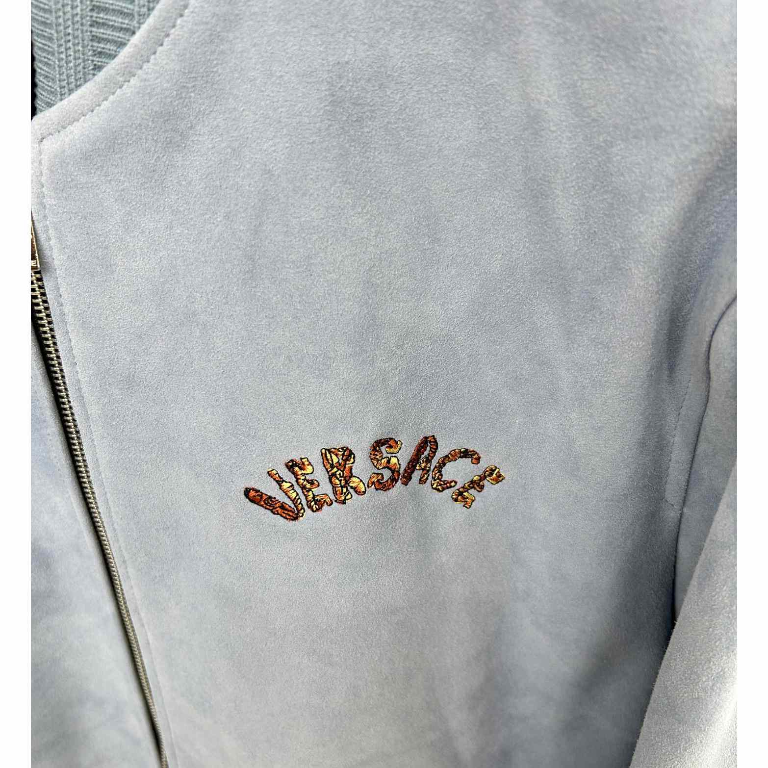 Versace Seashell Baroque Logo Suede Jacket - DopestKickz
