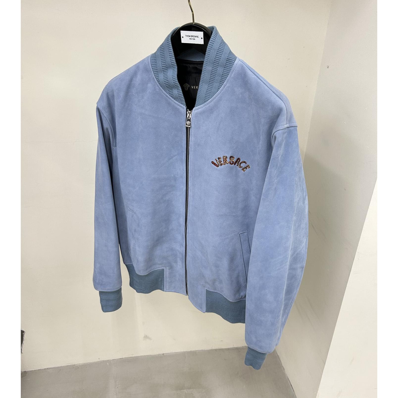 Versace Seashell Baroque Logo Suede Jacket - DopestKickz