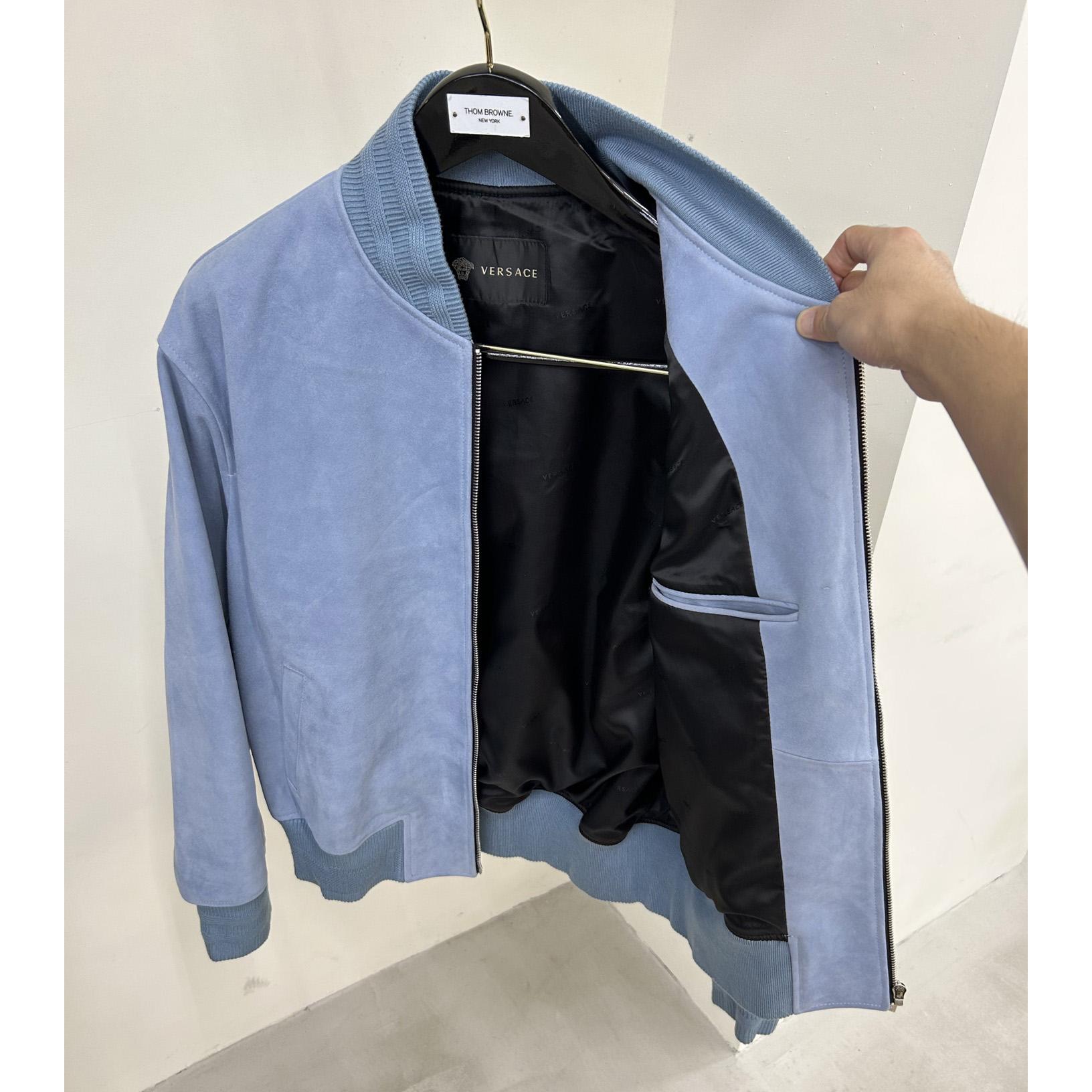 Versace Seashell Baroque Logo Suede Jacket - DopestKickz