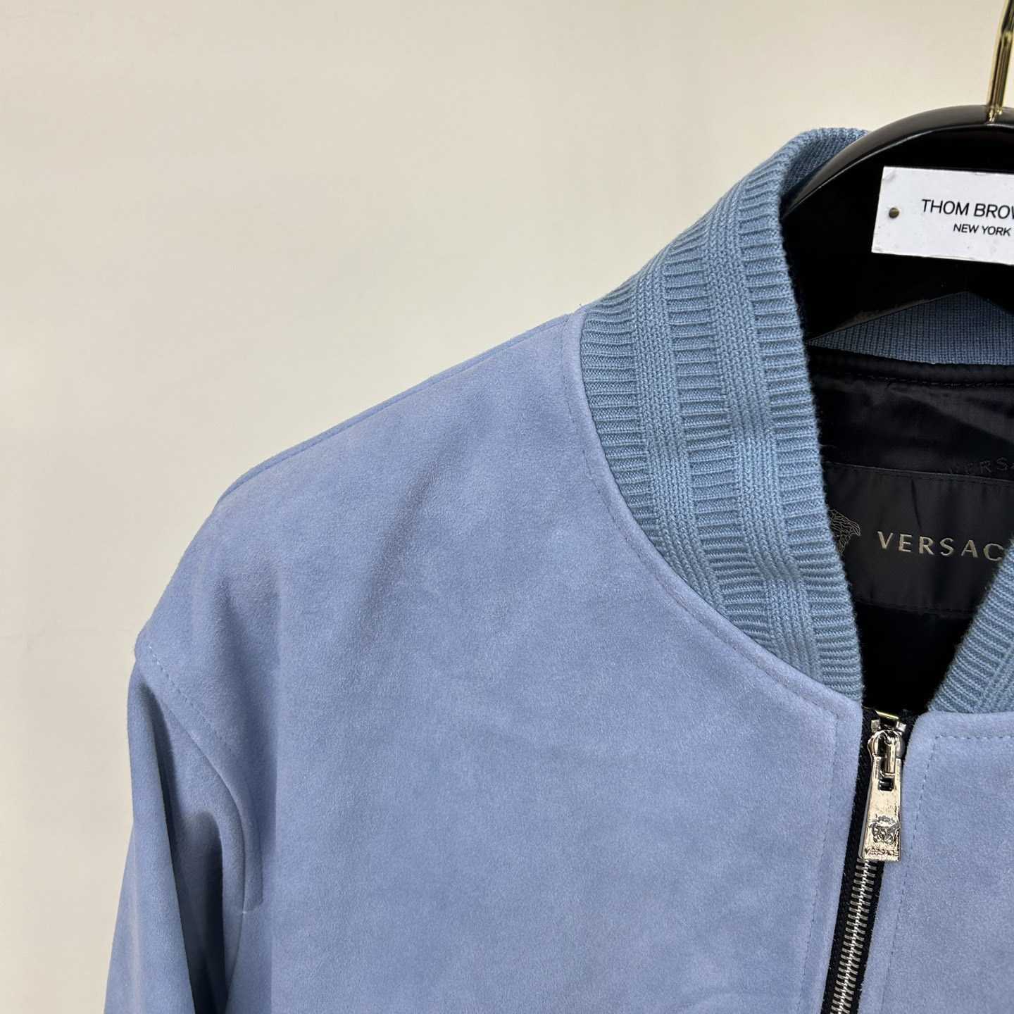 Versace Seashell Baroque Logo Suede Jacket - DopestKickz