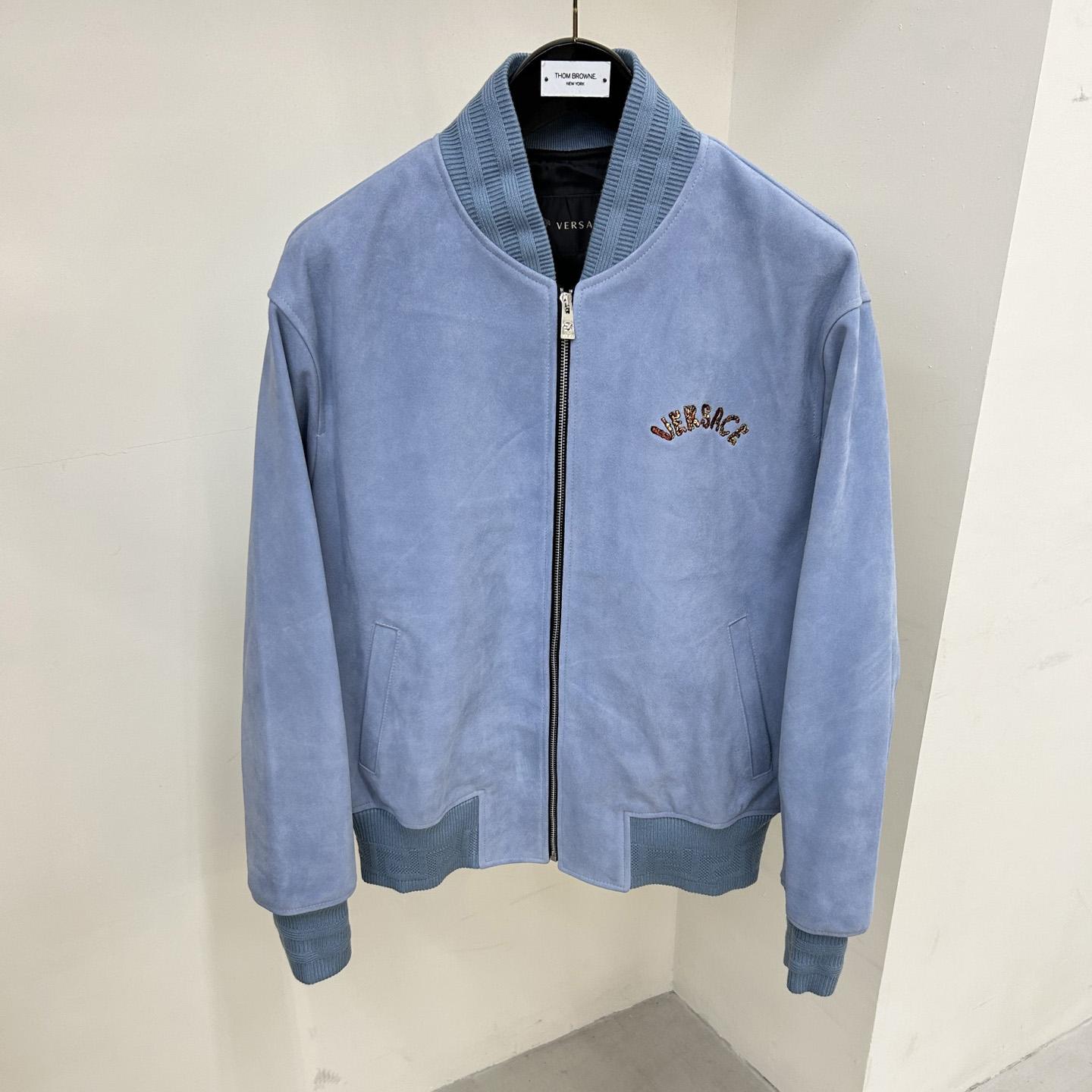 Versace Seashell Baroque Logo Suede Jacket - DopestKickz