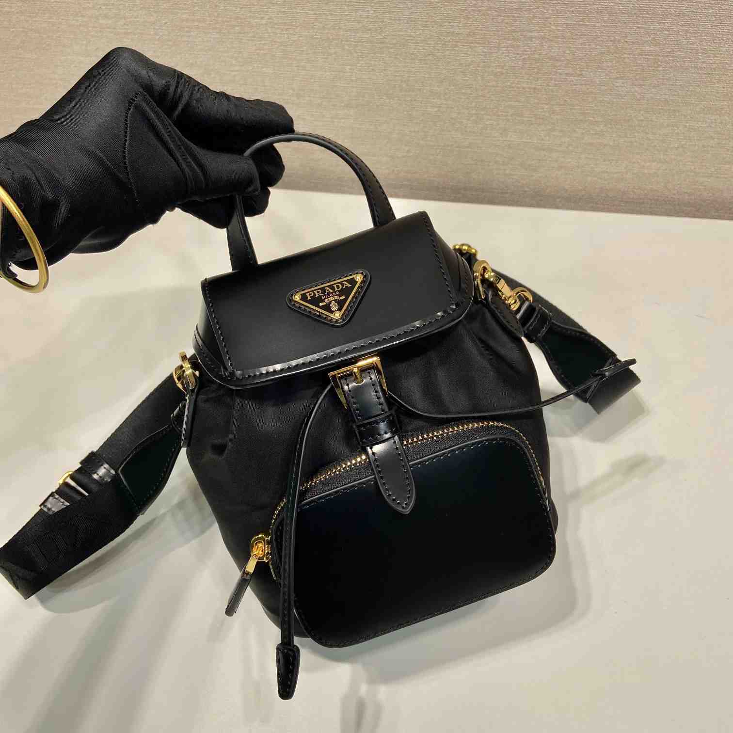 Prada Small Re-Nylon And Brushed Leather Backpack - DopestKickz