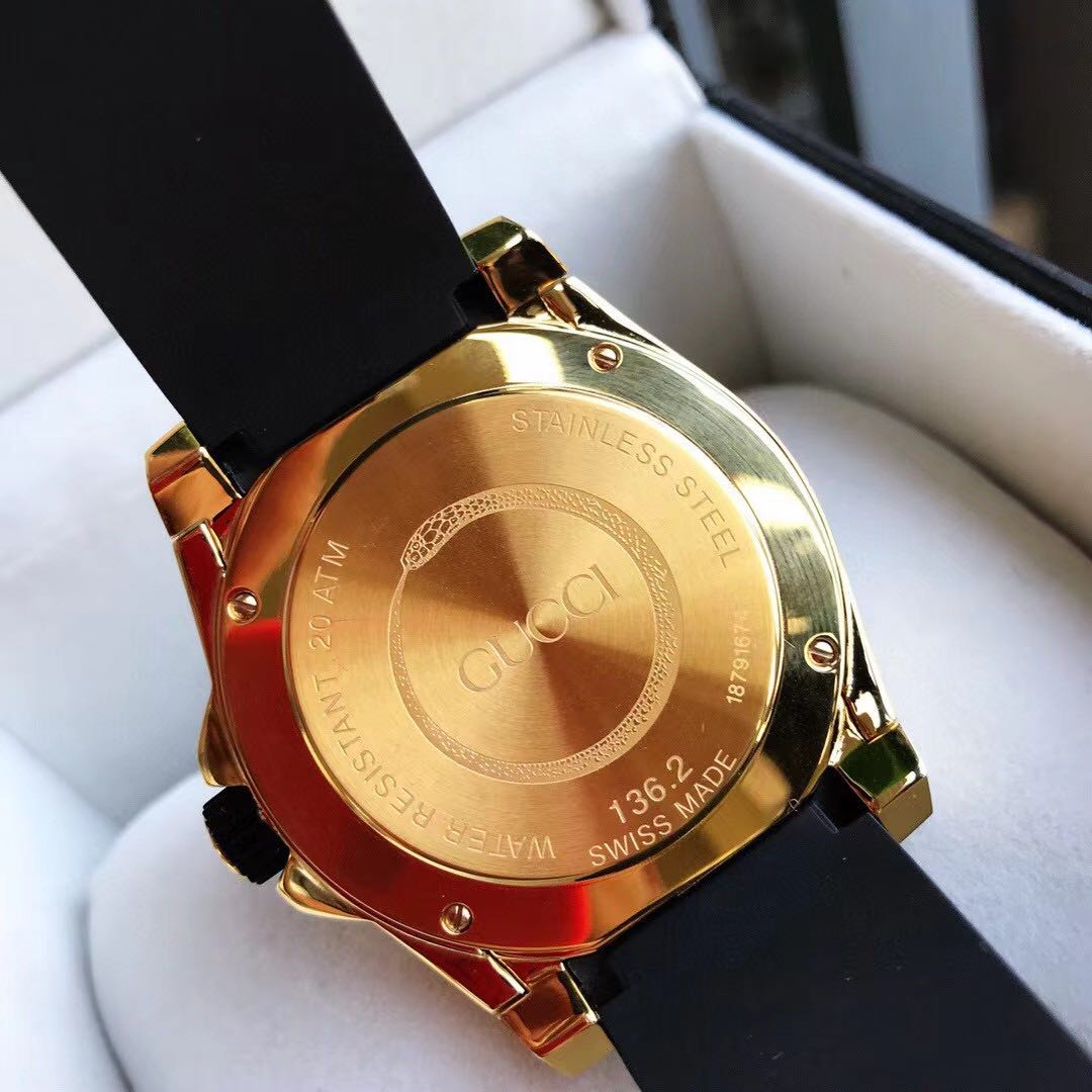 Gucci Dive Gold Tone Black Dial Rubber Strap Men's Watch - DopestKickz
