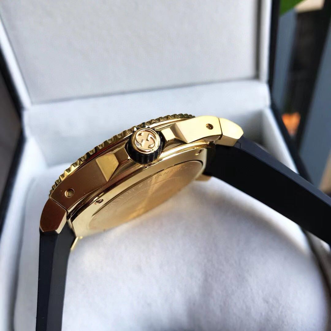 Gucci Dive Gold Tone Black Dial Rubber Strap Men's Watch - DopestKickz