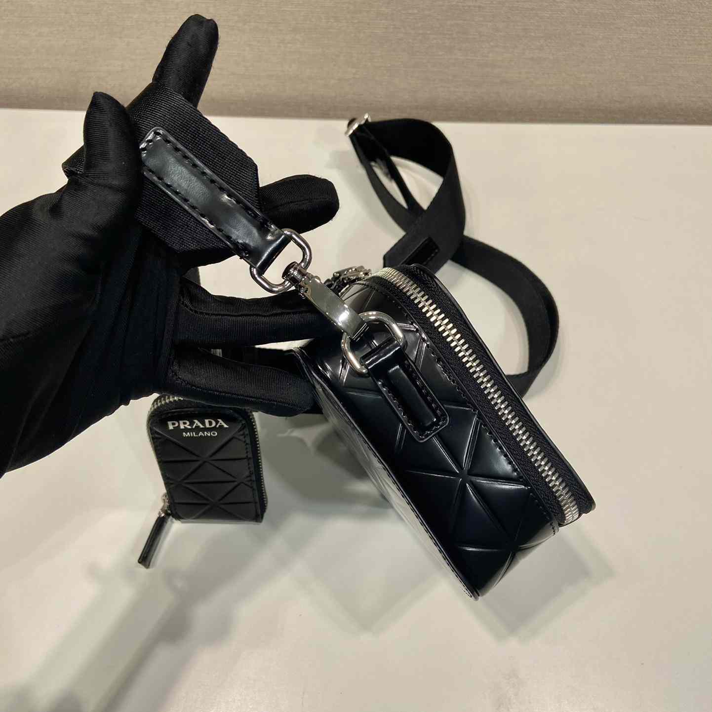 Prada Brique Brushed Leather Bag With Triangle Motif - DopestKickz