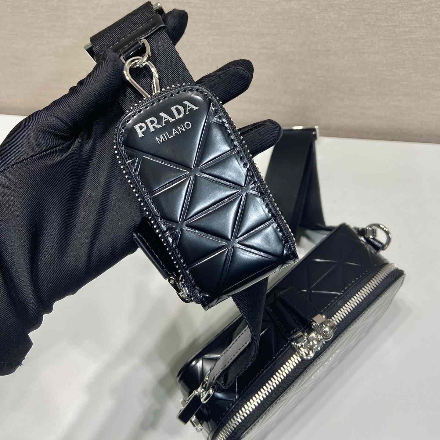 Prada Brique Brushed Leather Bag With Triangle Motif - DopestKickz