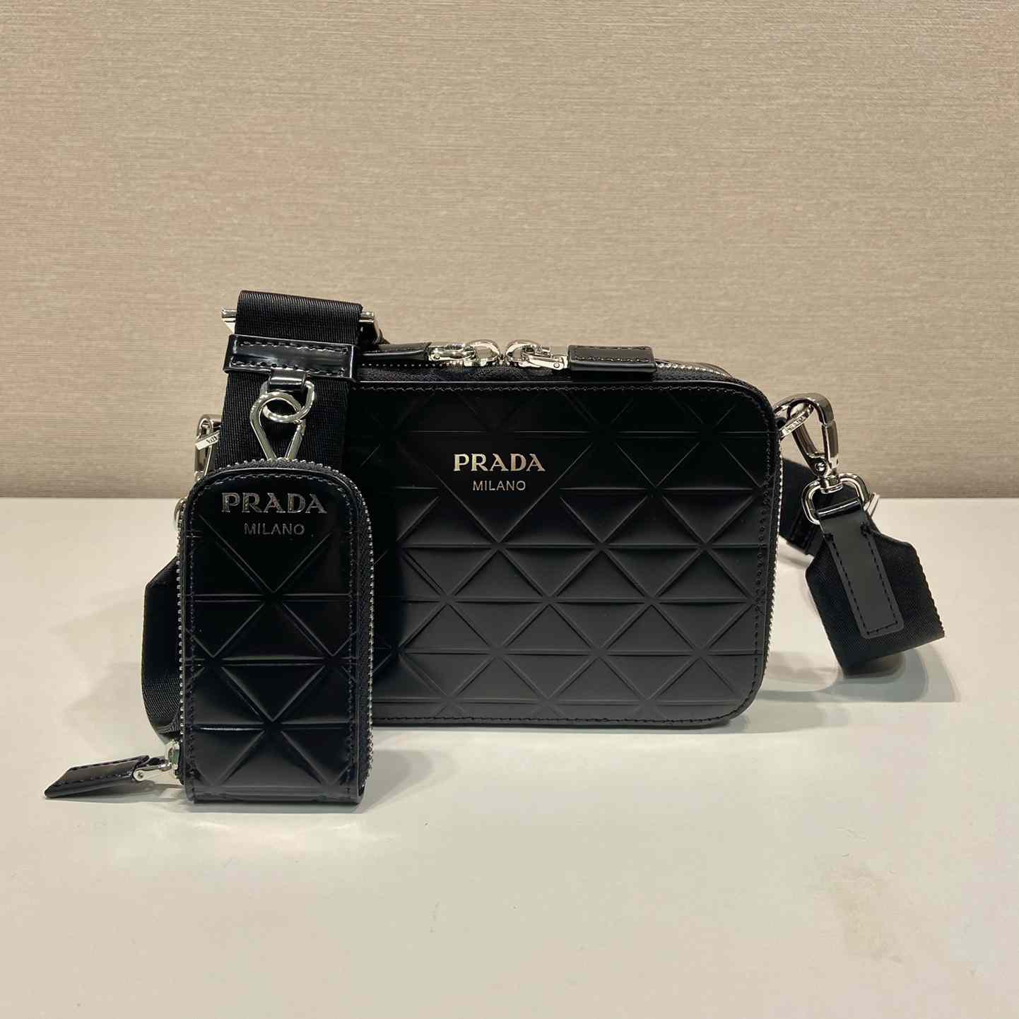 Prada Brique Brushed Leather Bag With Triangle Motif - DopestKickz