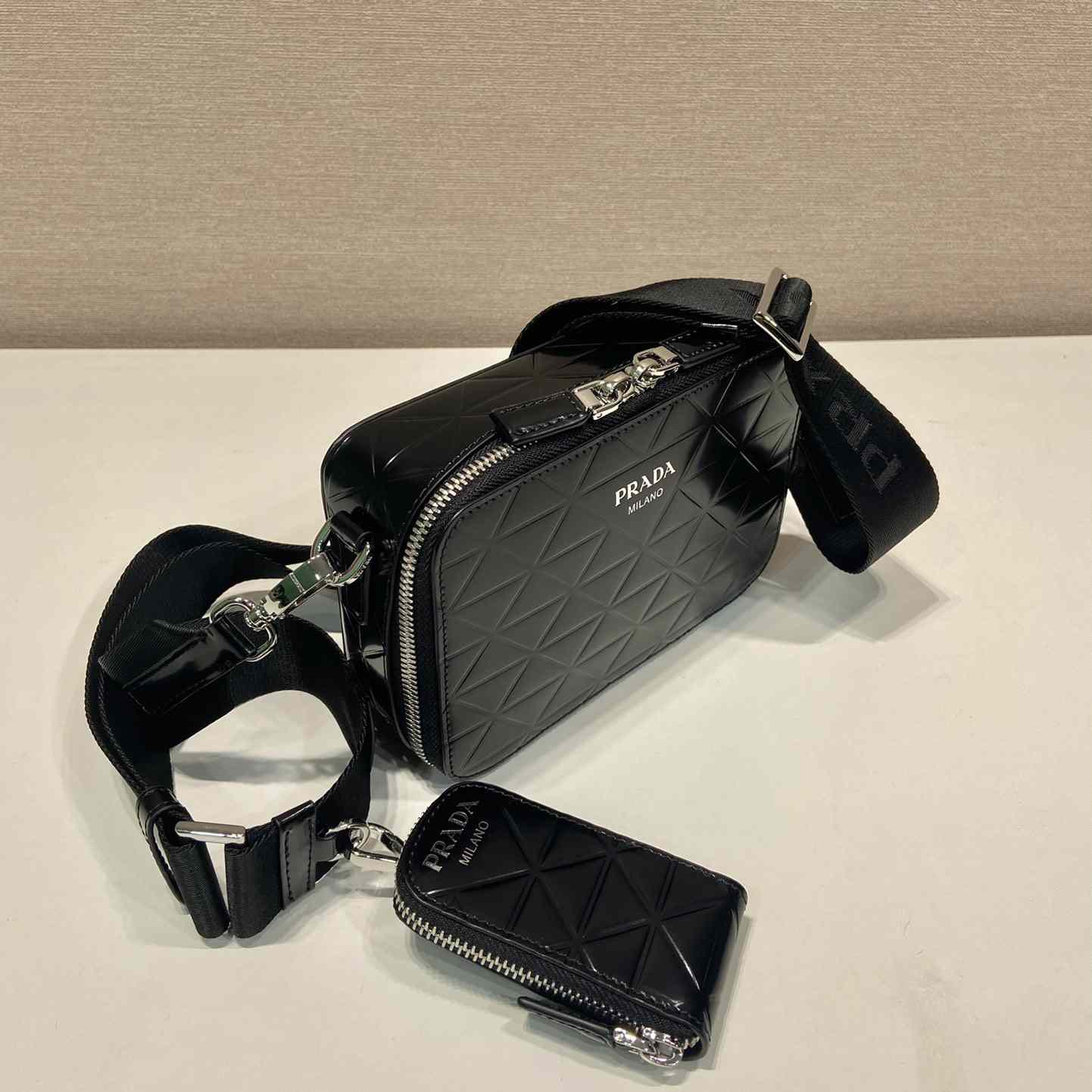 Prada Brique Brushed Leather Bag With Triangle Motif - DopestKickz