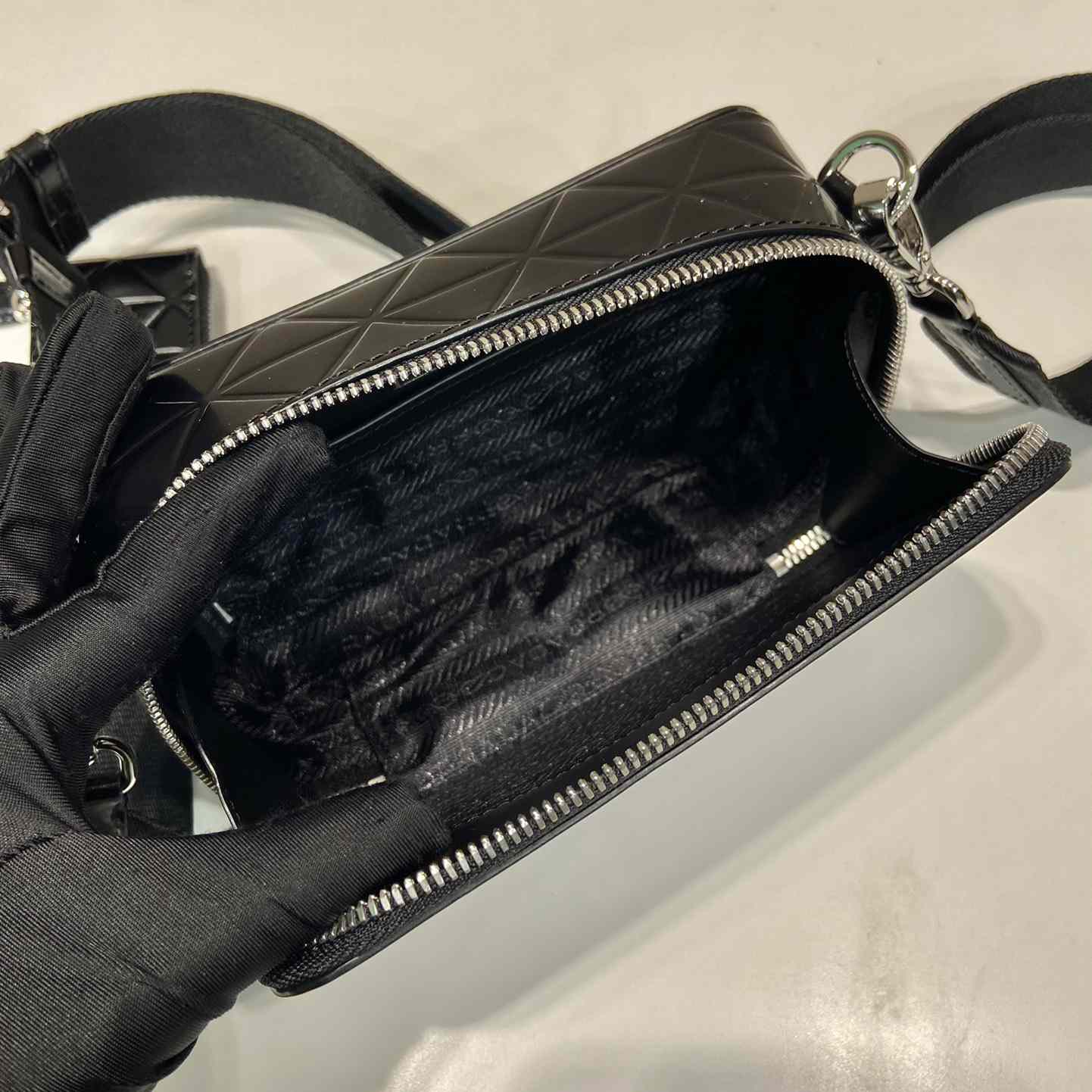 Prada Brique Brushed Leather Bag With Triangle Motif - DopestKickz