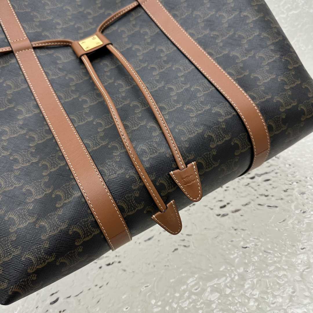 Celine Cabas Drawstring In Triomphe Canvas And Calfskin Tan - DopestKickz