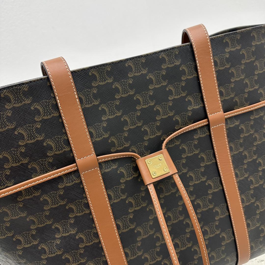 Celine Cabas Drawstring In Triomphe Canvas And Calfskin Tan - DopestKickz