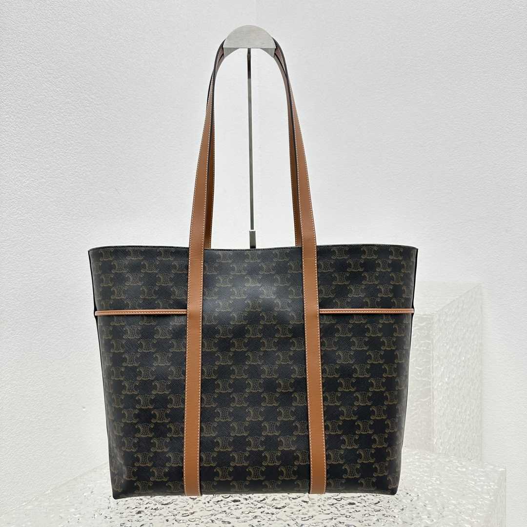 Celine Cabas Drawstring In Triomphe Canvas And Calfskin Tan - DopestKickz