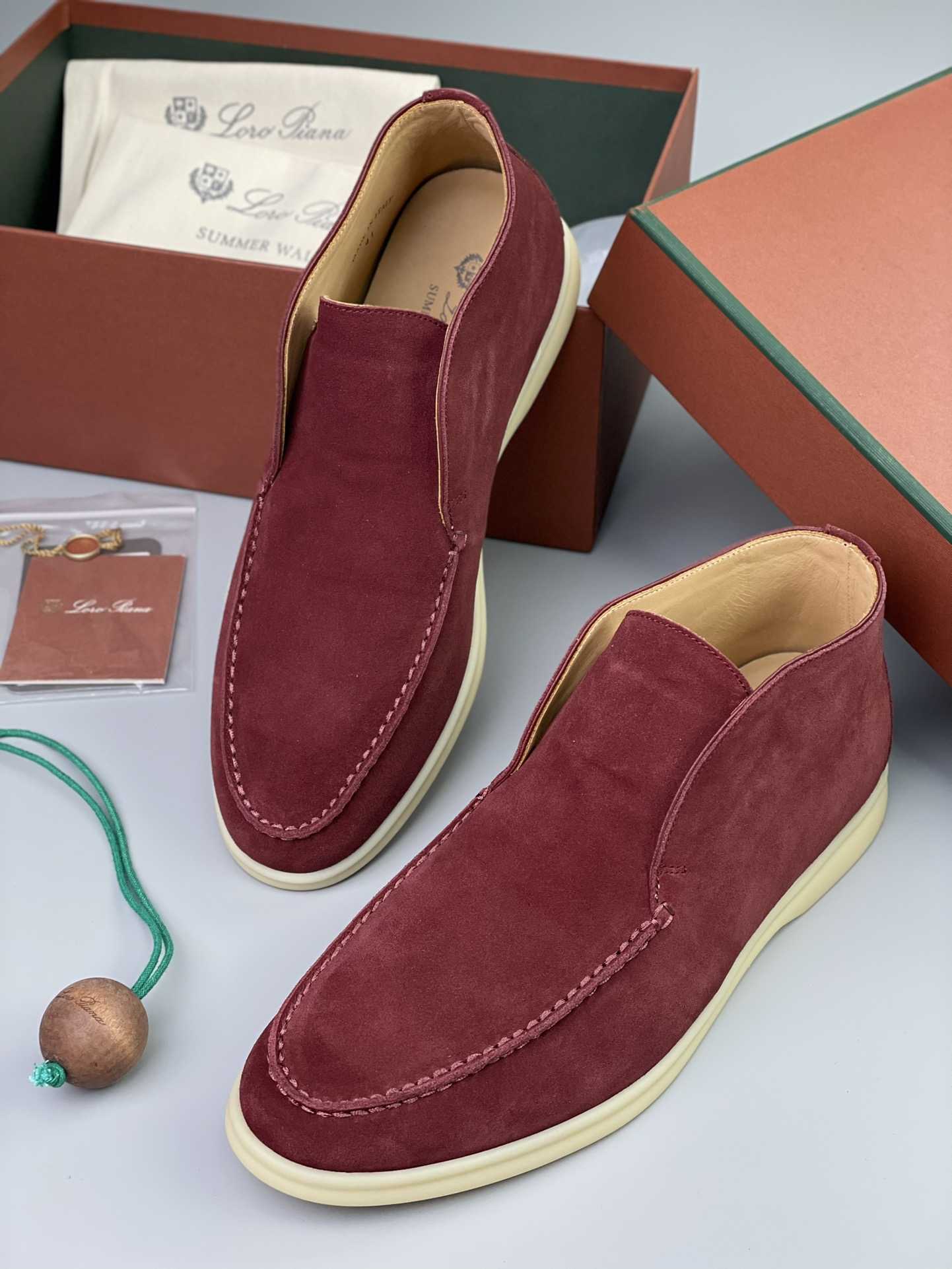 Loro Piana White Sole Summer Walk Loafers In Red - DopestKickz