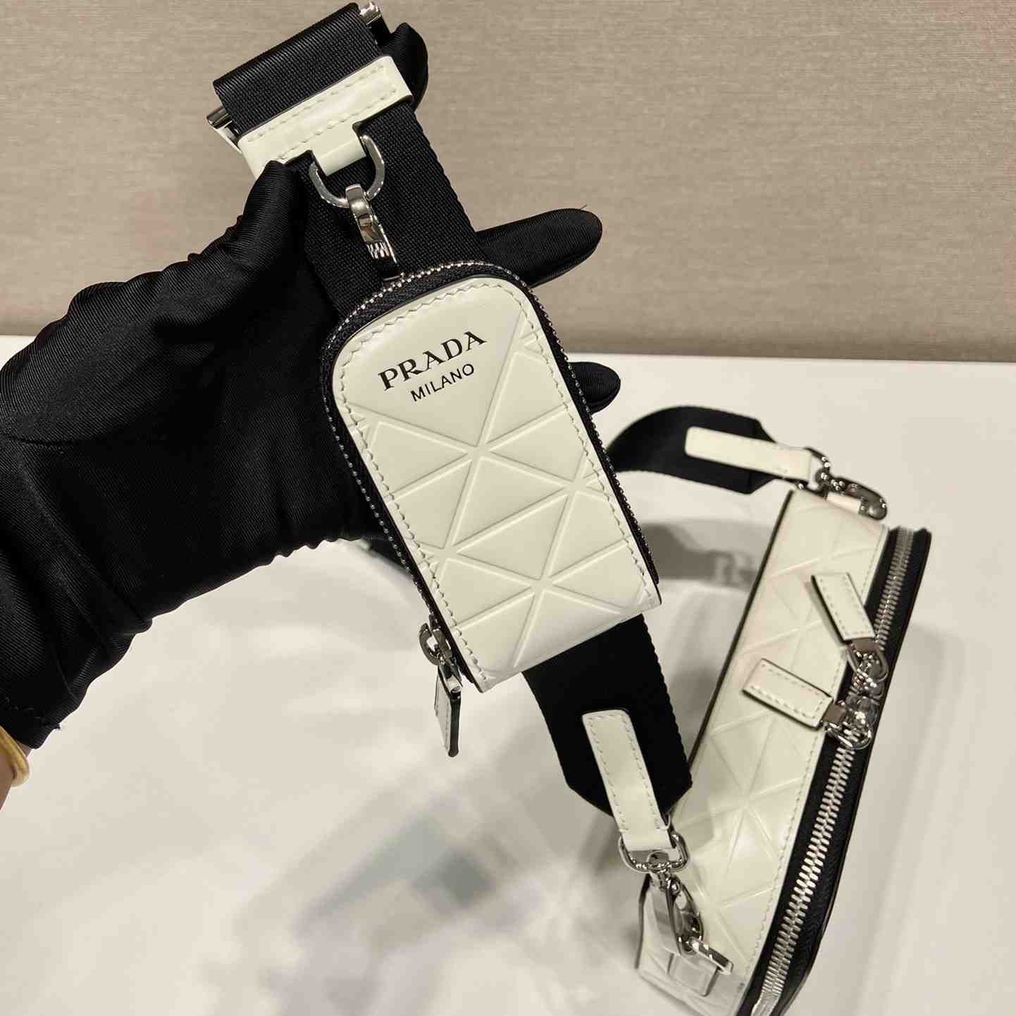 Prada Brique Brushed Leather Bag With Triangle Motif - DopestKickz