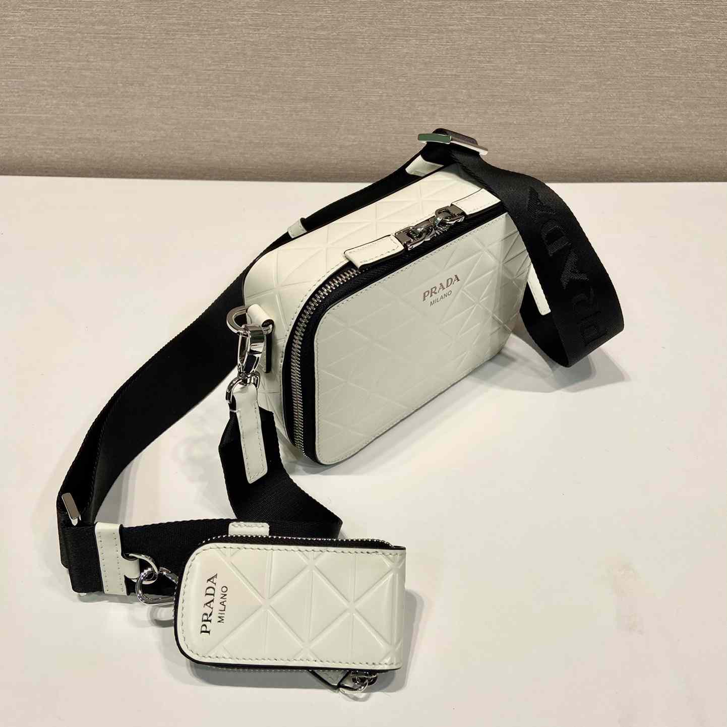 Prada Brique Brushed Leather Bag With Triangle Motif - DopestKickz