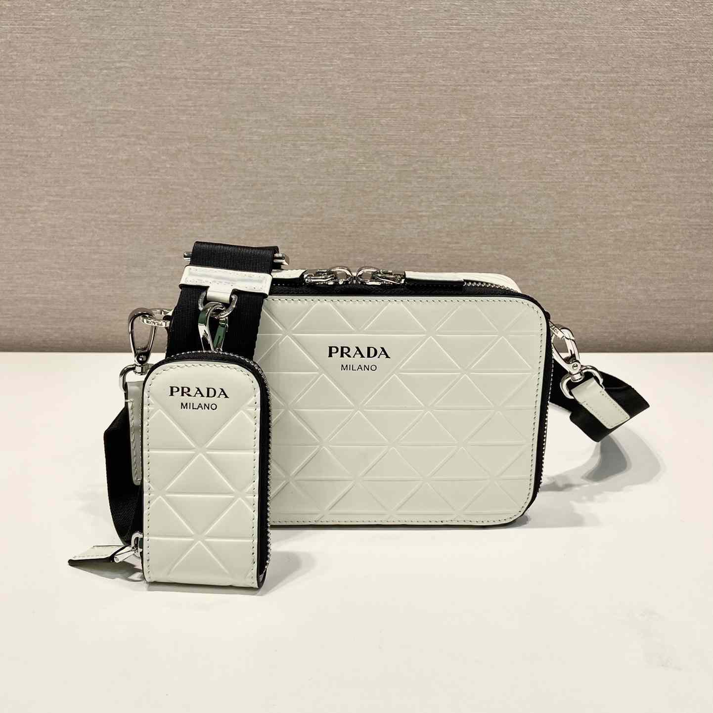 Prada Brique Brushed Leather Bag With Triangle Motif - DopestKickz