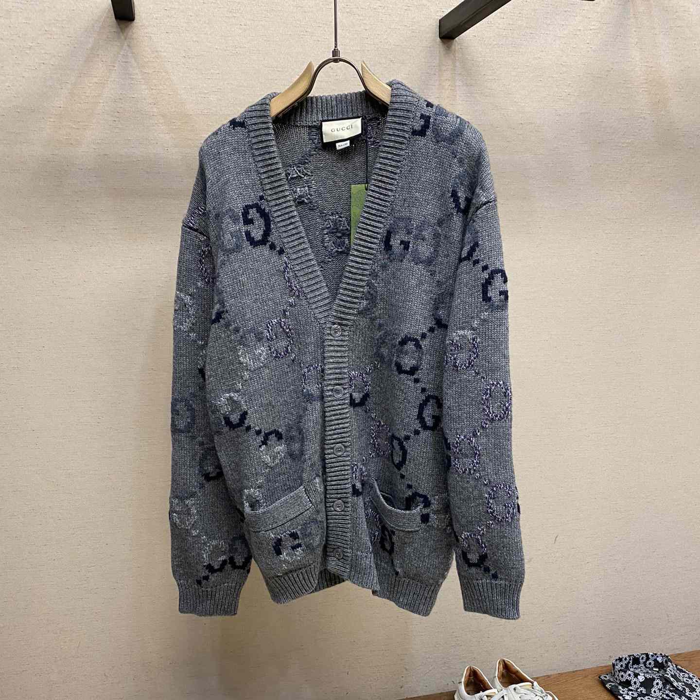 Gucci Wool Cardigan With GG Intarsia - DopestKickz