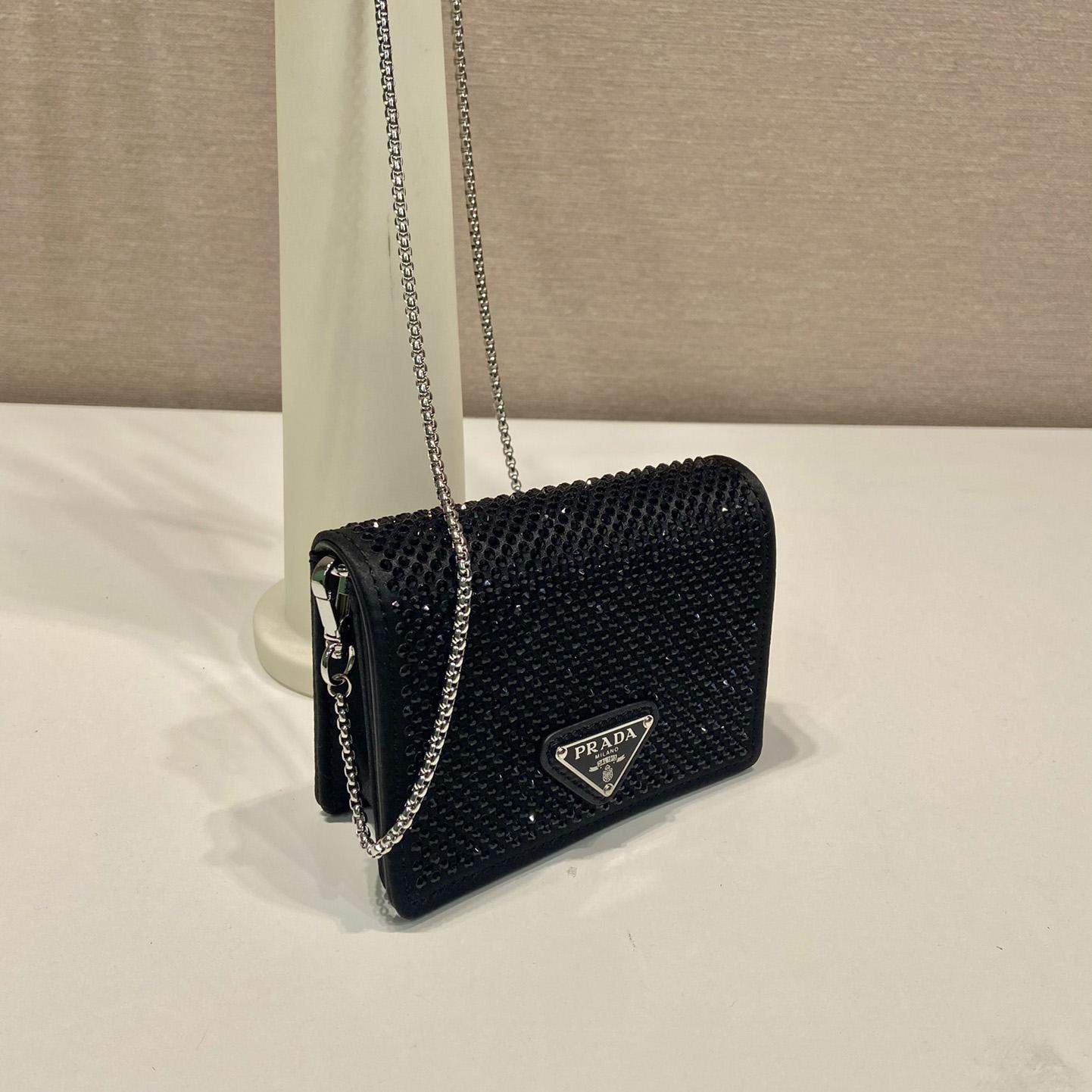 Prada Cardholder With Shoulder Strap And Crystals - DopestKickz