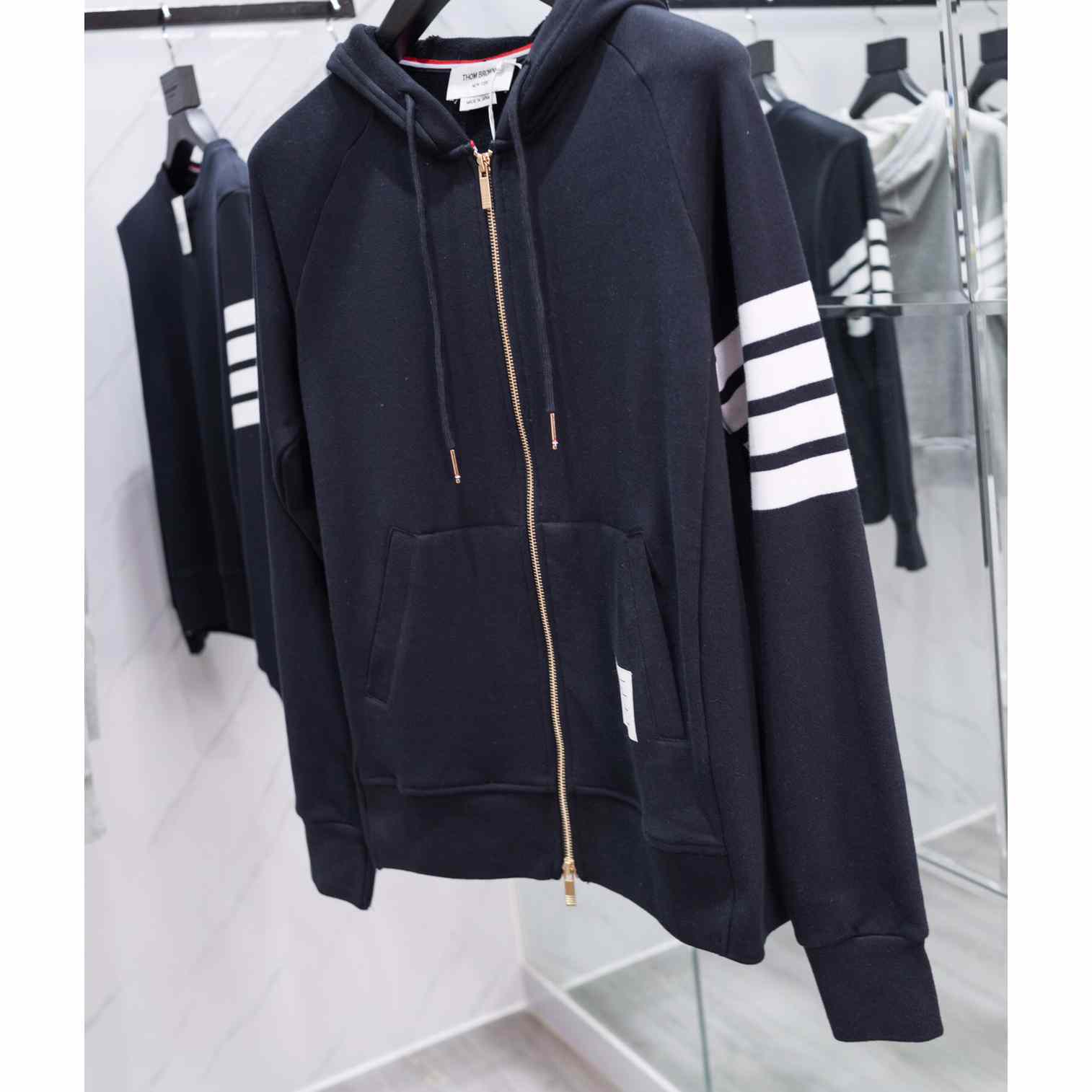 Thom Browne 4-Bar Zip-Up Cotton Hoodie - DopestKickz