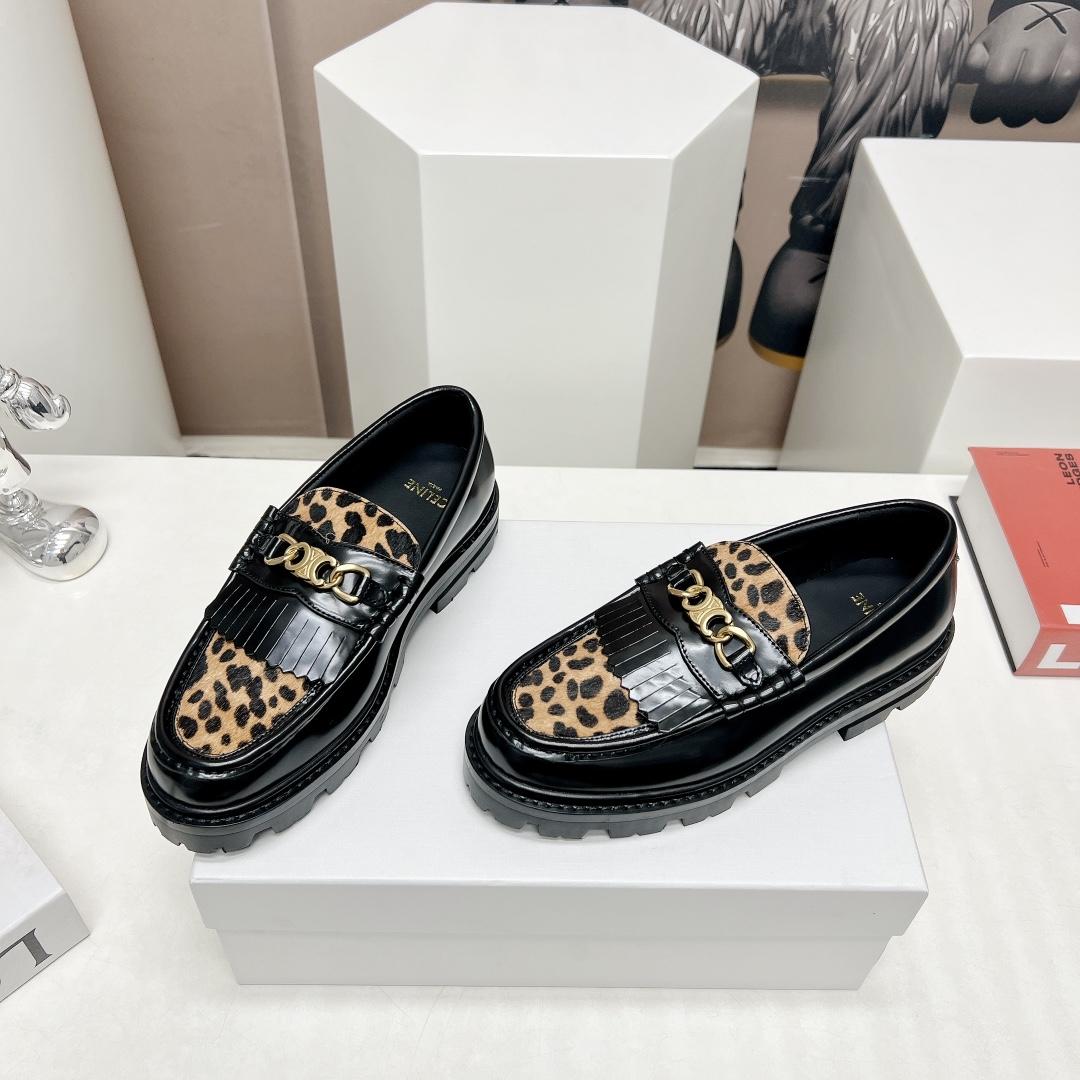 Celine Margaret Loafer With Triomphe In Polished Bull & Leopard Printed Hairy Calfskin Cal - DopestKickz