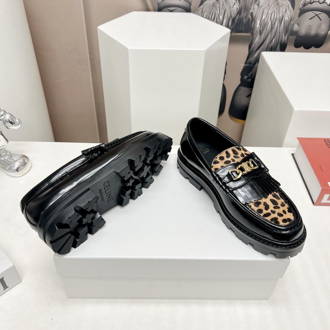 Celine Margaret Loafer With Triomphe In Polished Bull & Leopard Printed Hairy Calfskin Cal - DopestKickz
