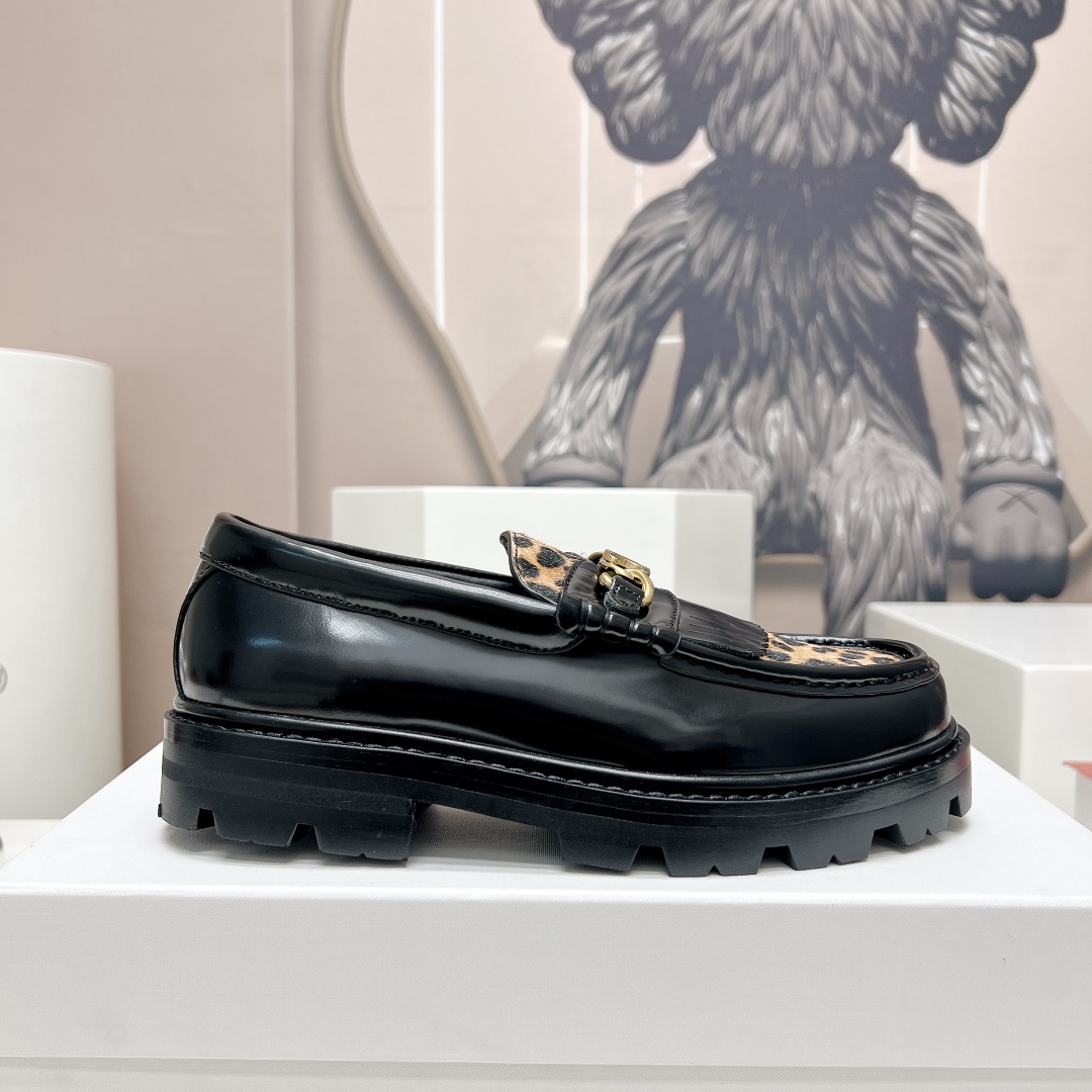 Celine Margaret Loafer With Triomphe In Polished Bull & Leopard Printed Hairy Calfskin Cal - DopestKickz
