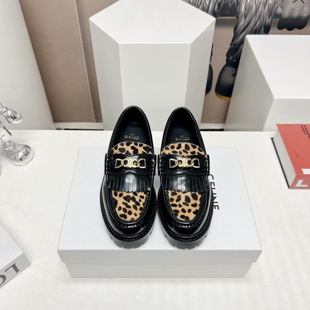 Celine Margaret Loafer With Triomphe In Polished Bull & Leopard Printed Hairy Calfskin Cal - DopestKickz