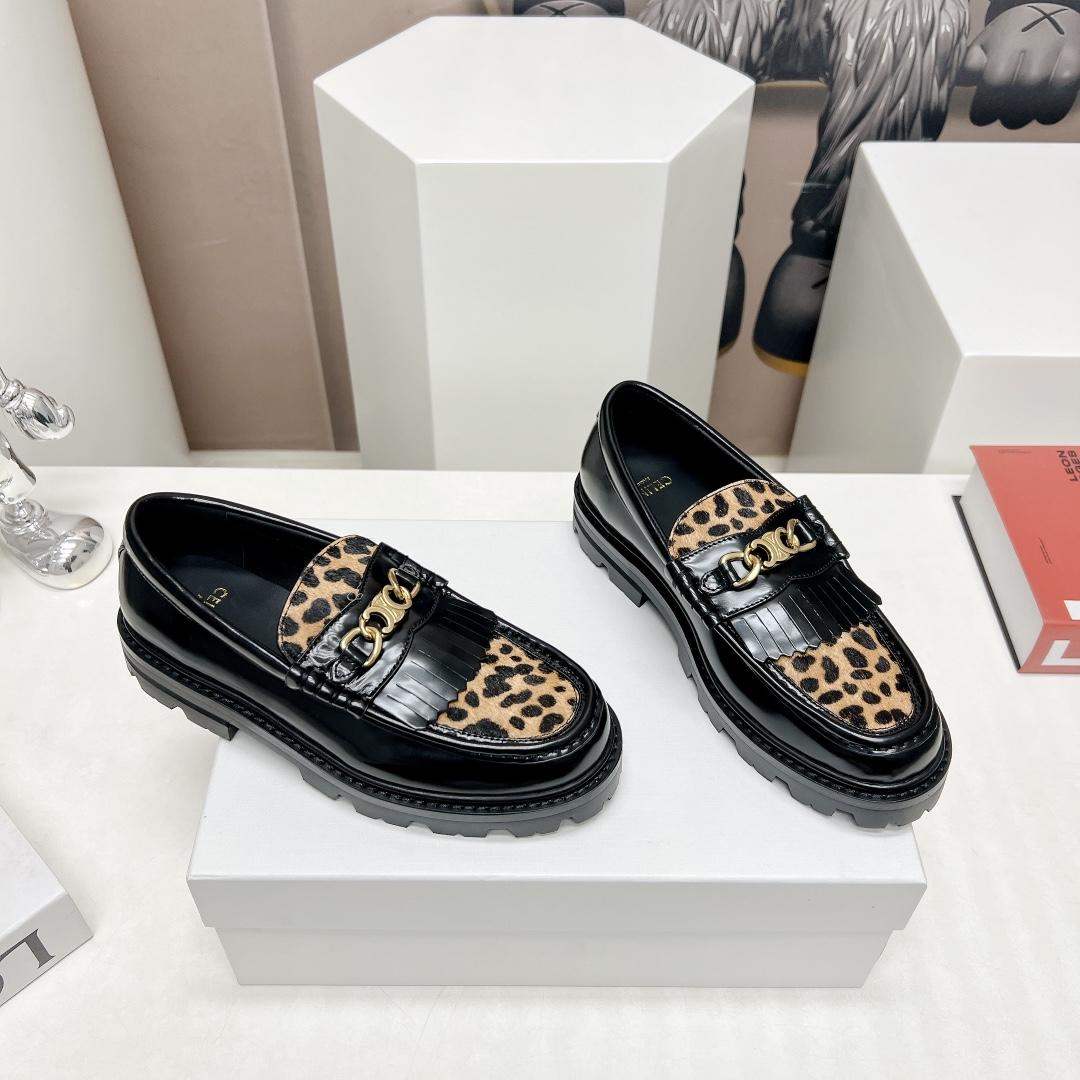 Celine Margaret Loafer With Triomphe In Polished Bull & Leopard Printed Hairy Calfskin Cal - DopestKickz