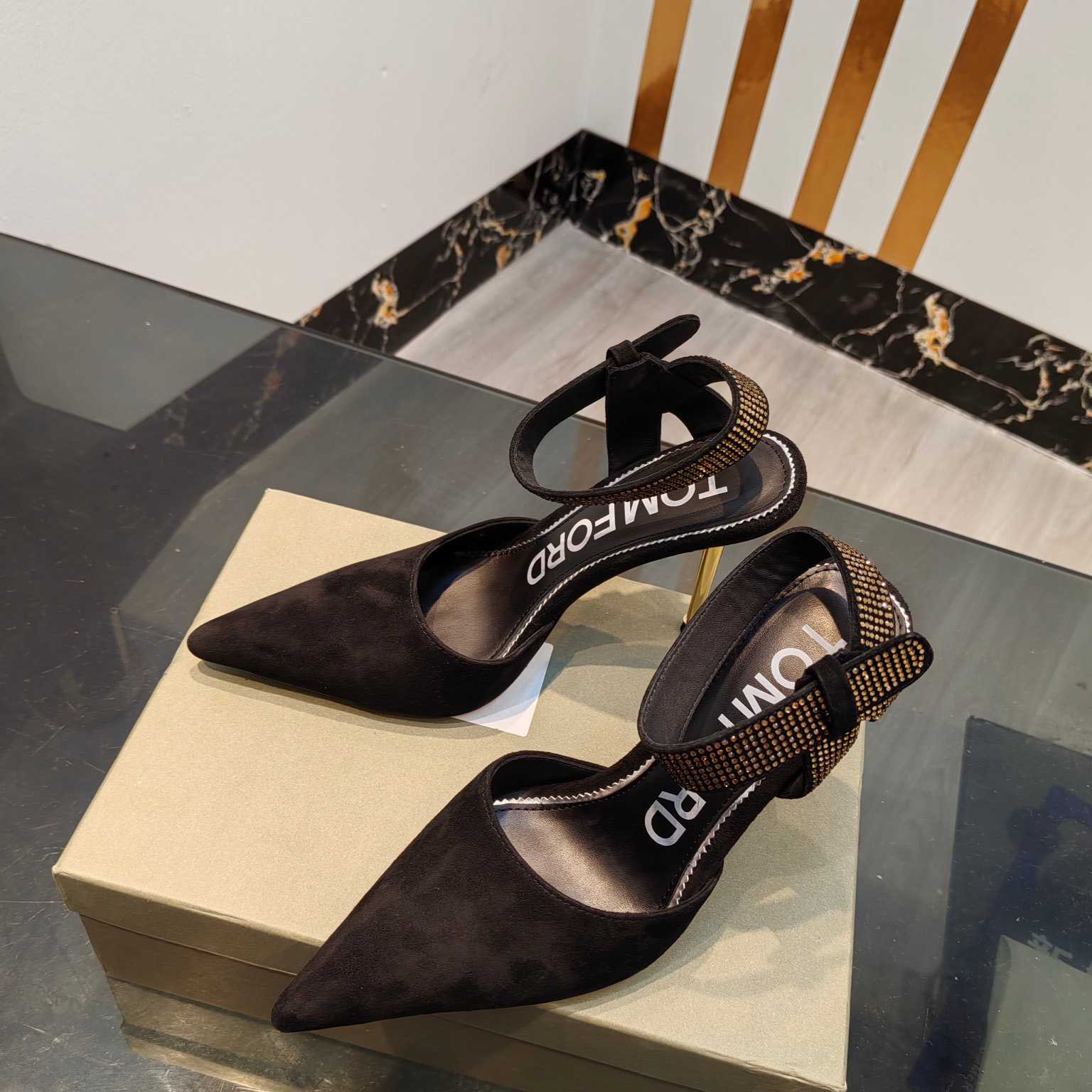 Tom Ford Asymmetric Crystal Ankle Strap Pumps - DopestKickz