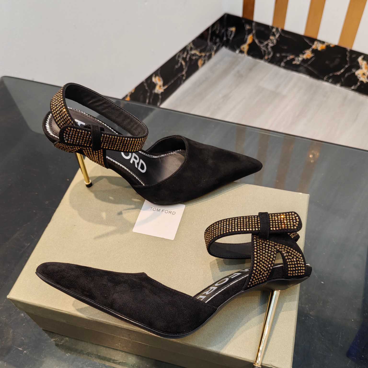 Tom Ford Asymmetric Crystal Ankle Strap Pumps - DopestKickz