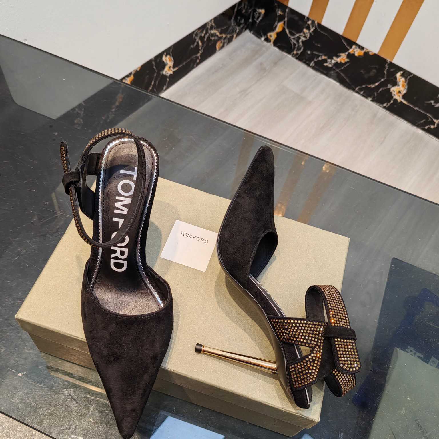 Tom Ford Asymmetric Crystal Ankle Strap Pumps - DopestKickz