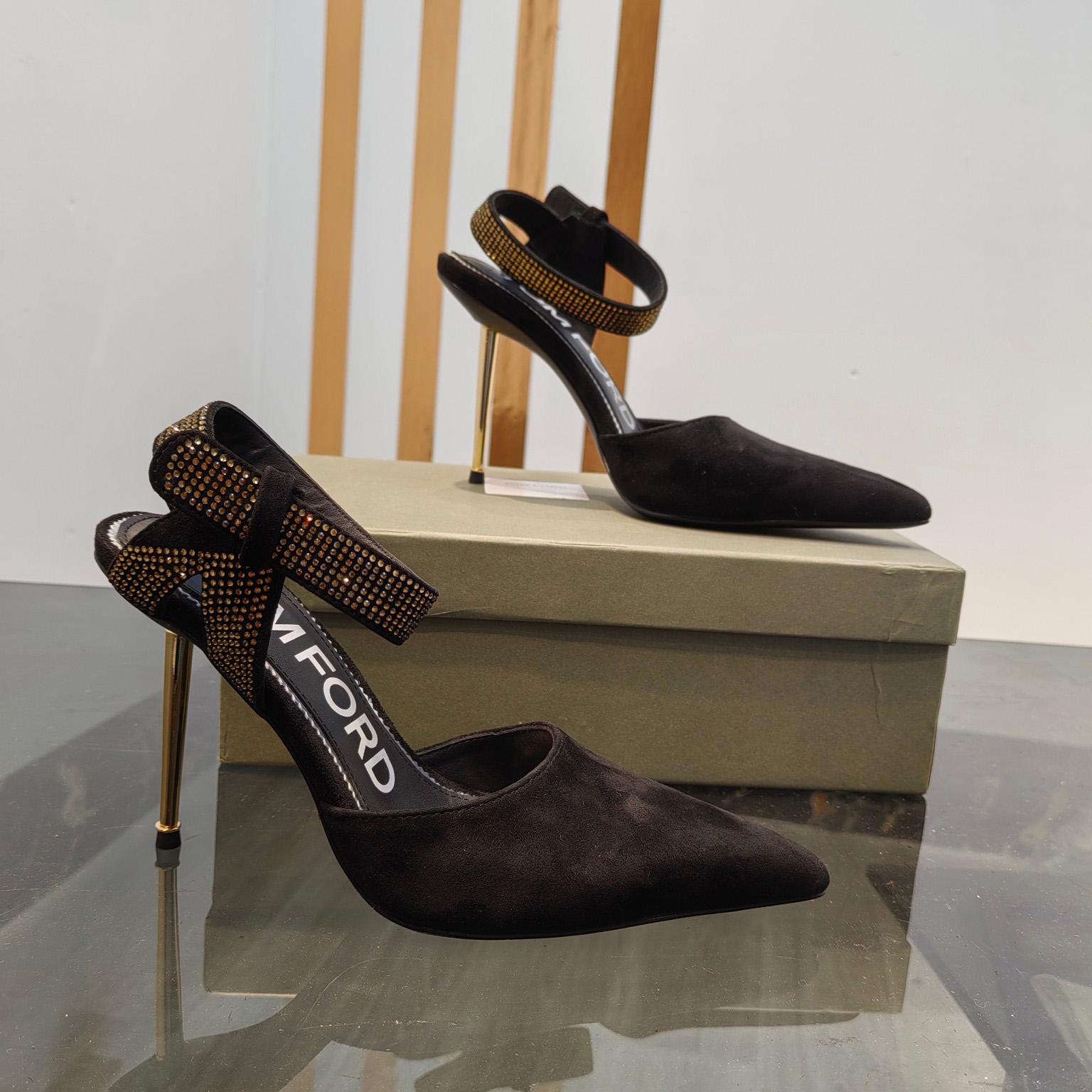 Tom Ford Asymmetric Crystal Ankle Strap Pumps - DopestKickz