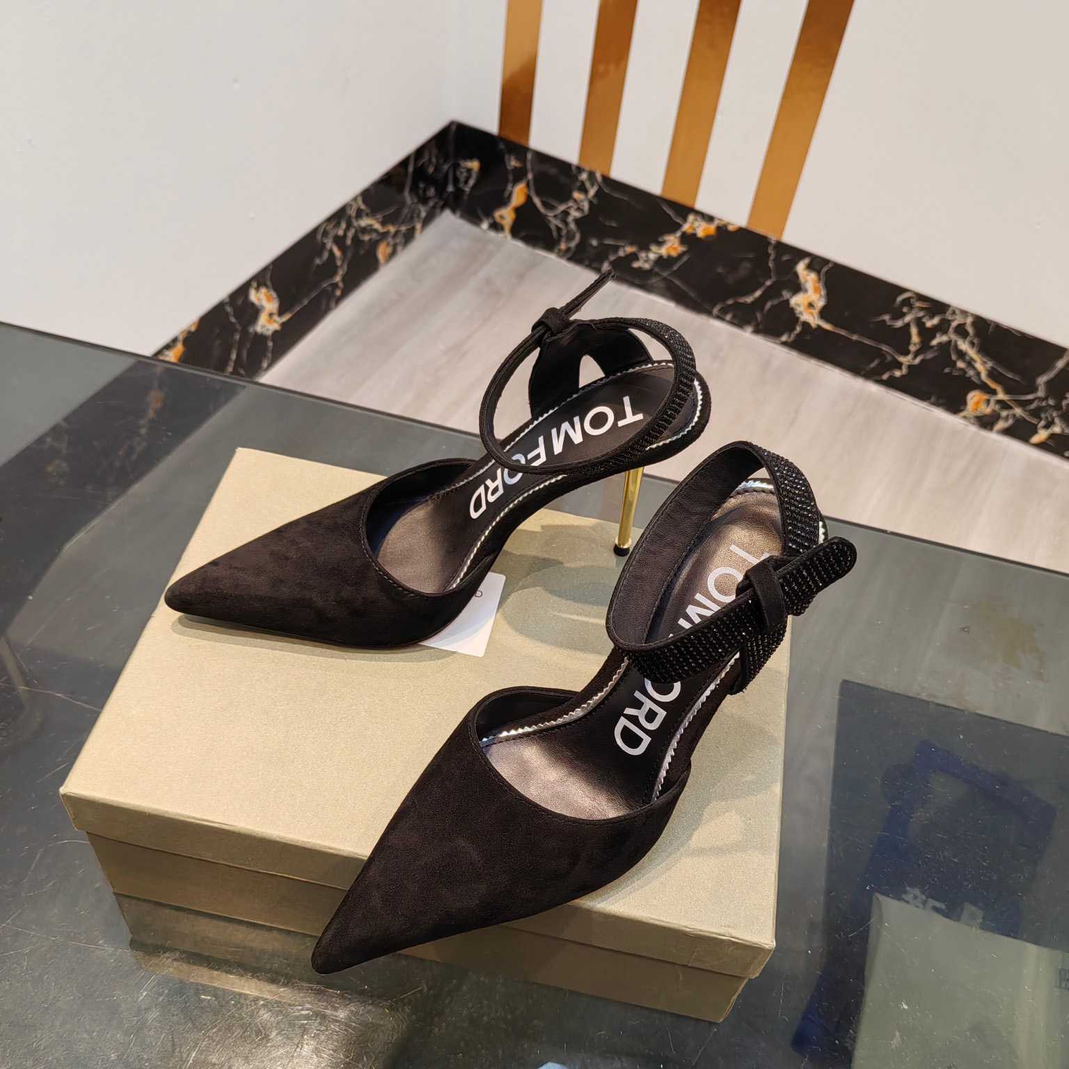 Tom Ford Asymmetric Crystal Ankle Strap Pumps - DopestKickz