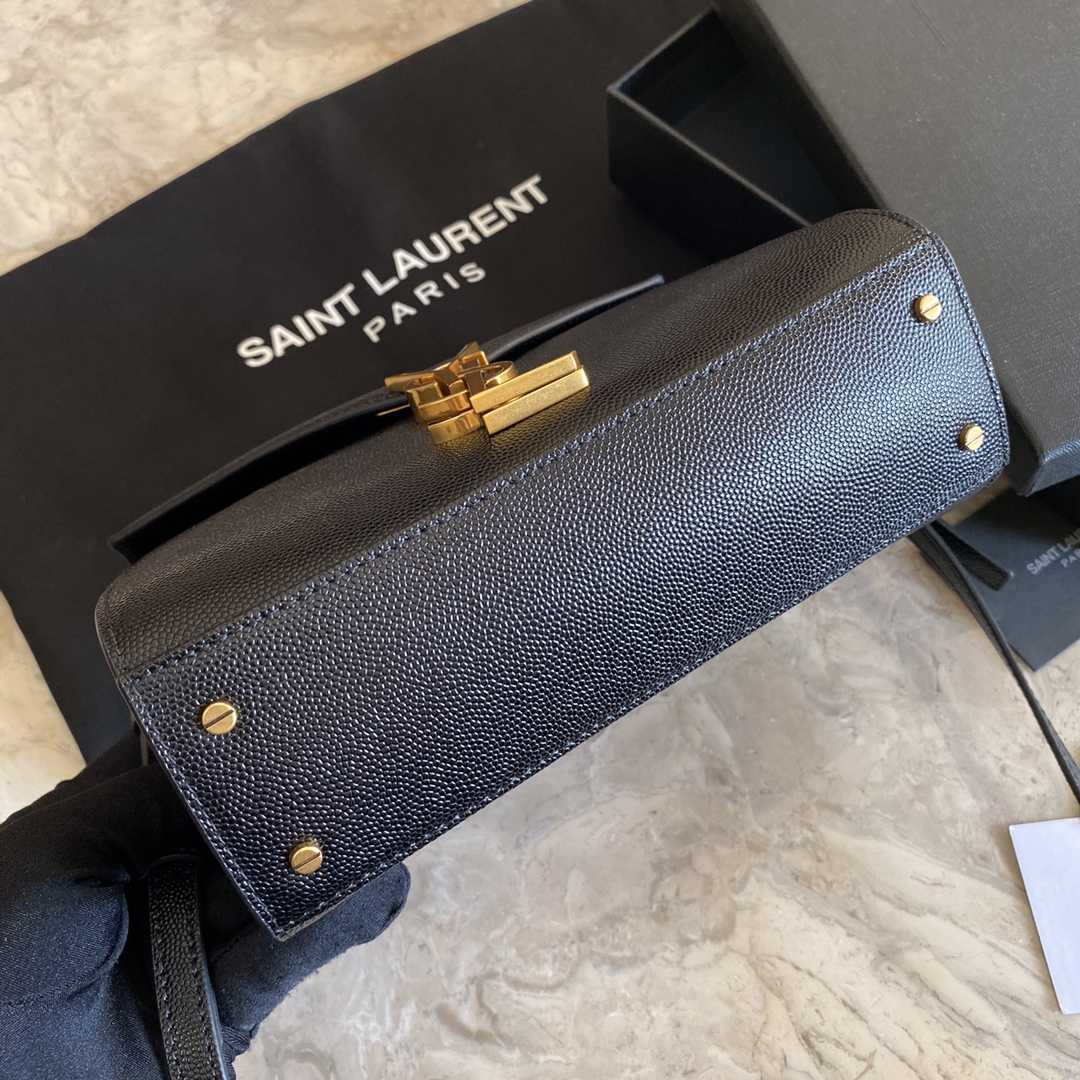 Saint Laurent Cassandra Mini Top Handle Bag In Grain De Poudre Embossed Leather - DopestKickz