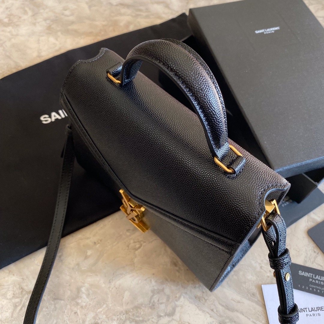 Saint Laurent Cassandra Mini Top Handle Bag In Grain De Poudre Embossed Leather - DopestKickz