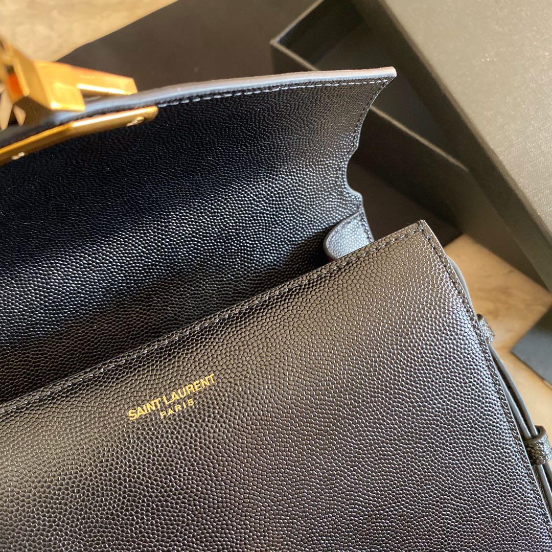 Saint Laurent Cassandra Mini Top Handle Bag In Grain De Poudre Embossed Leather - DopestKickz