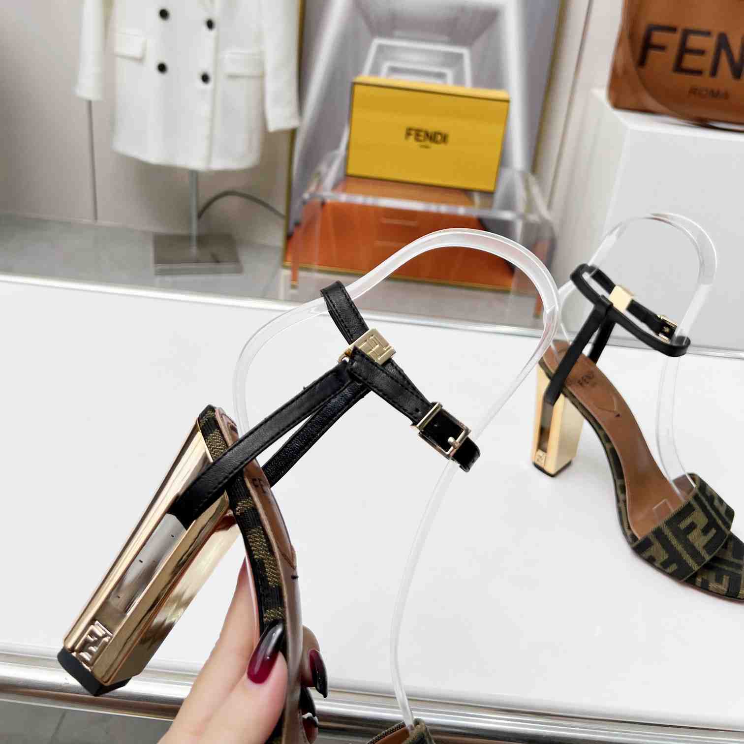 Fendi Delfina Brown Fabric High-heeled Sandals - DopestKickz