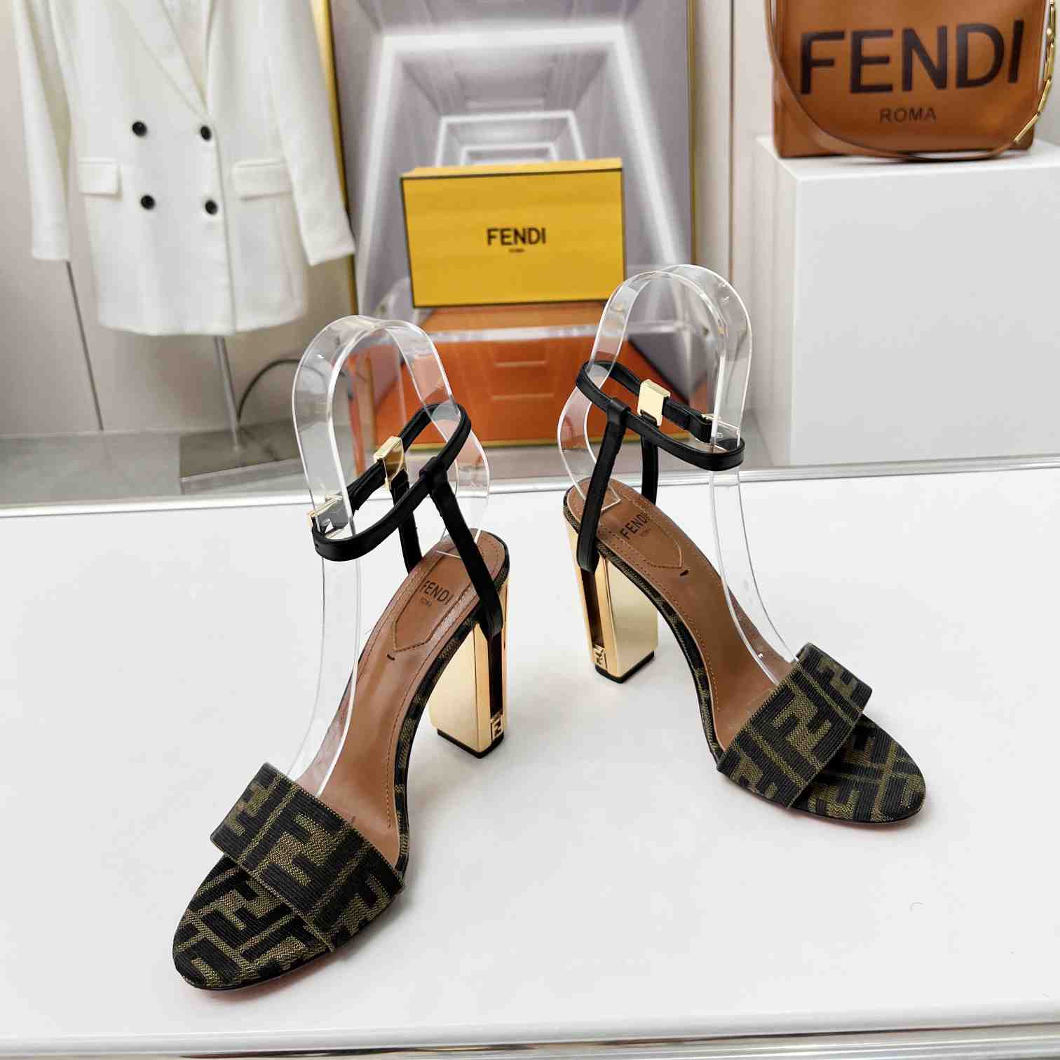 Fendi Delfina Brown Fabric High-heeled Sandals - DopestKickz