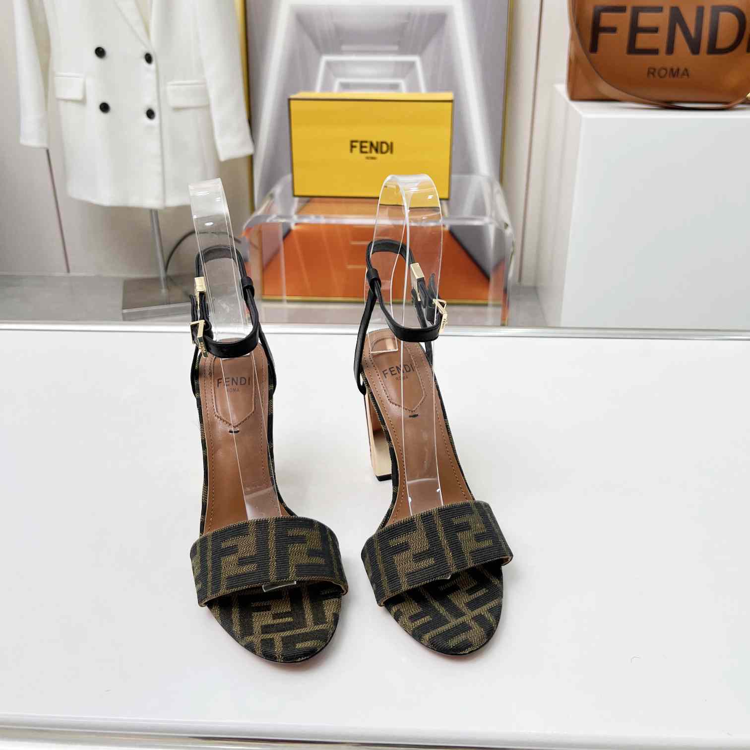 Fendi Delfina Brown Fabric High-heeled Sandals - DopestKickz