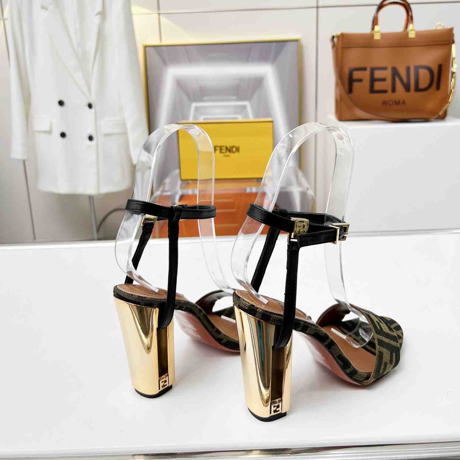Fendi Delfina Brown Fabric High-heeled Sandals - DopestKickz