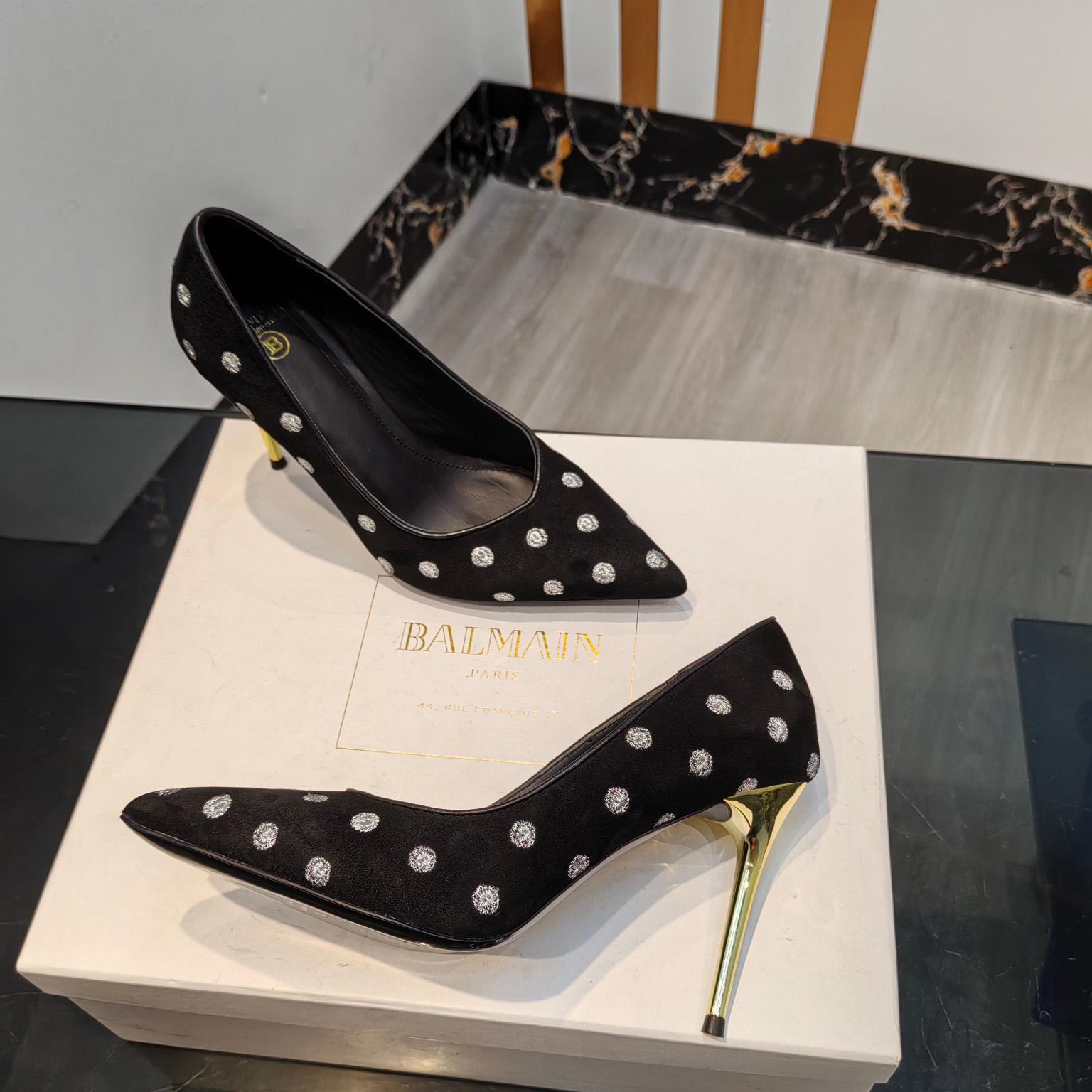 Balmain Polka Dot Velvet Pumps  - DopestKickz