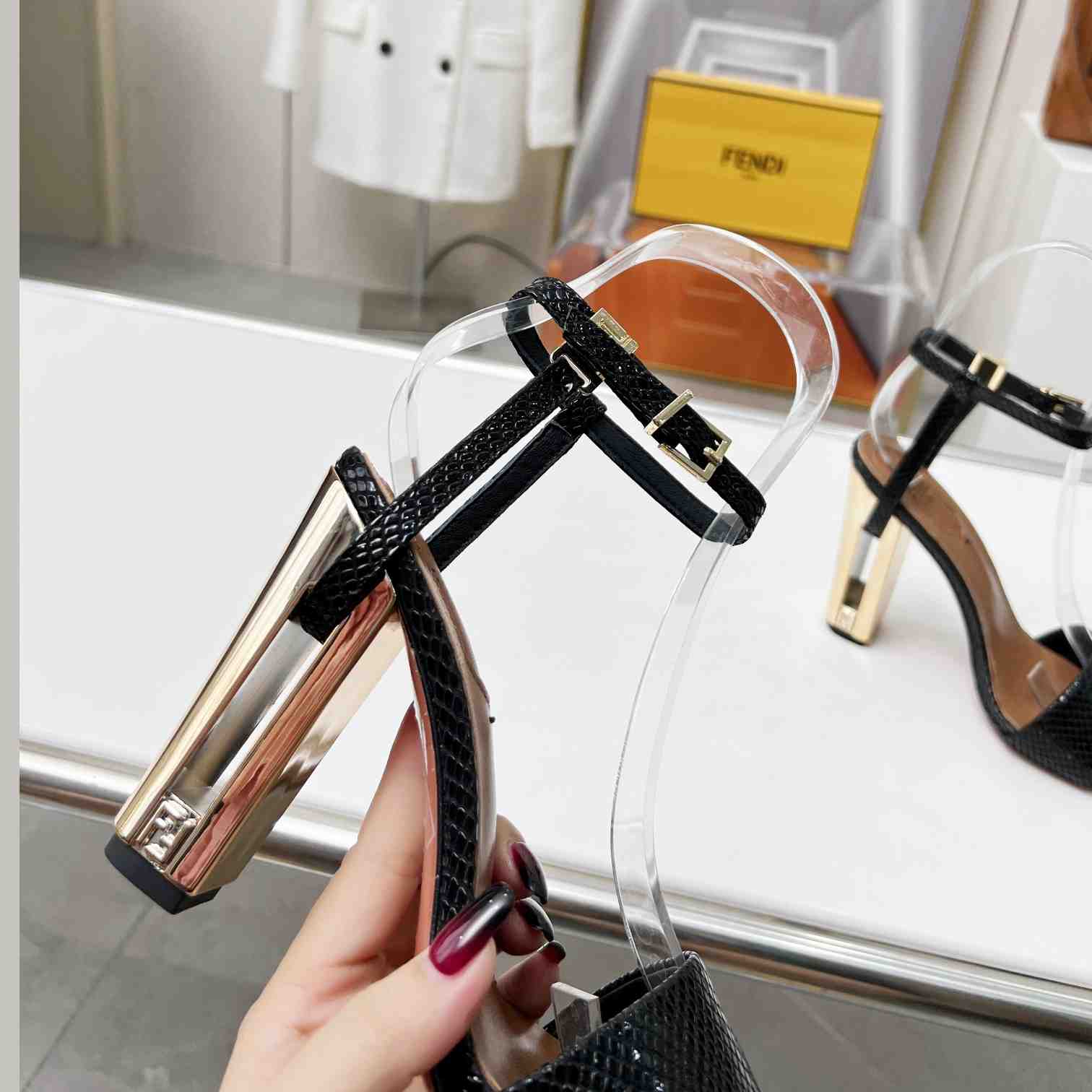 Fendi Delfina Black karung High-heeled Sandals - DopestKickz