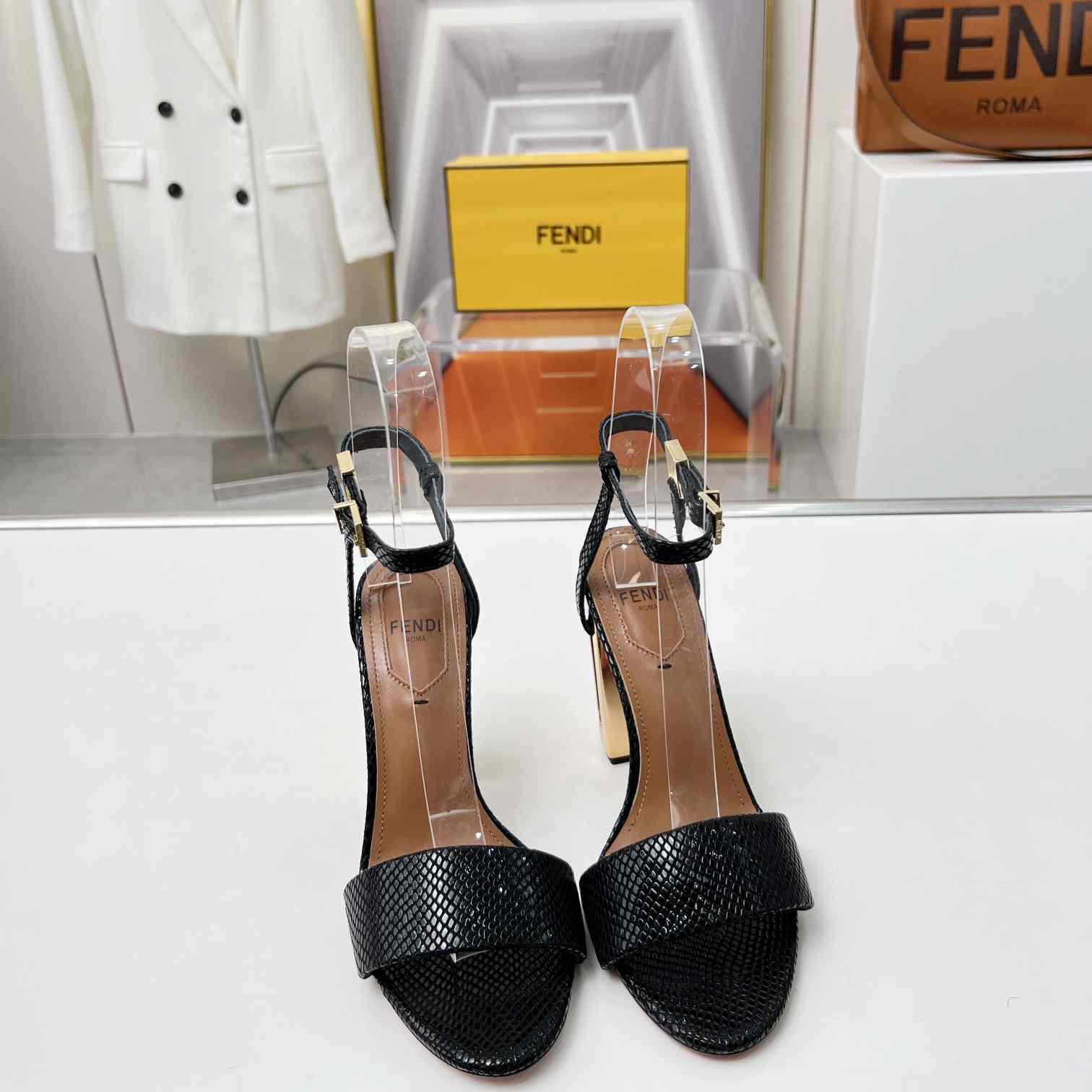 Fendi Delfina Black karung High-heeled Sandals - DopestKickz