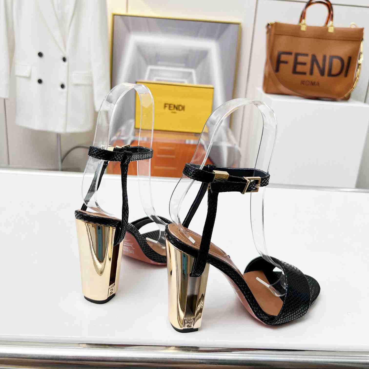 Fendi Delfina Black karung High-heeled Sandals - DopestKickz
