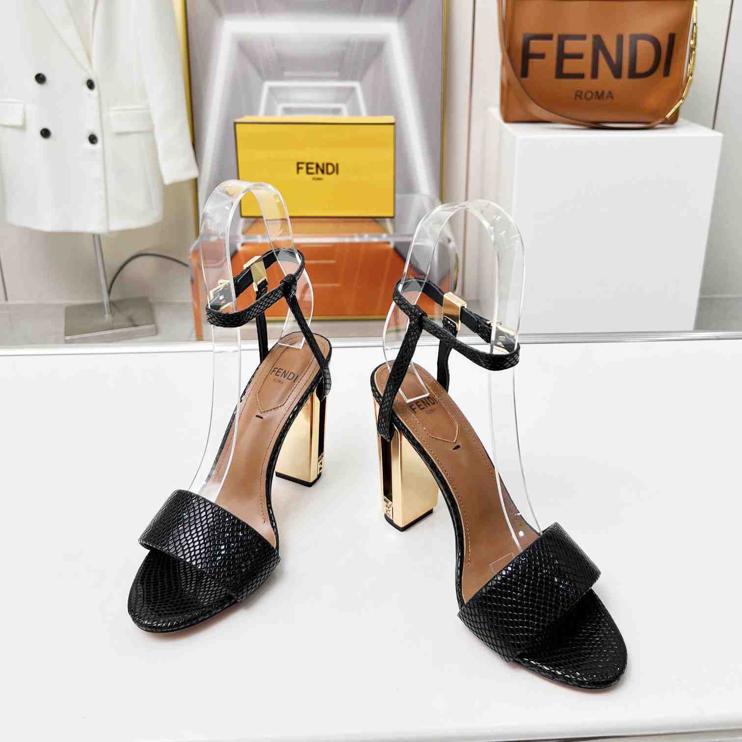Fendi Delfina Black karung High-heeled Sandals - DopestKickz