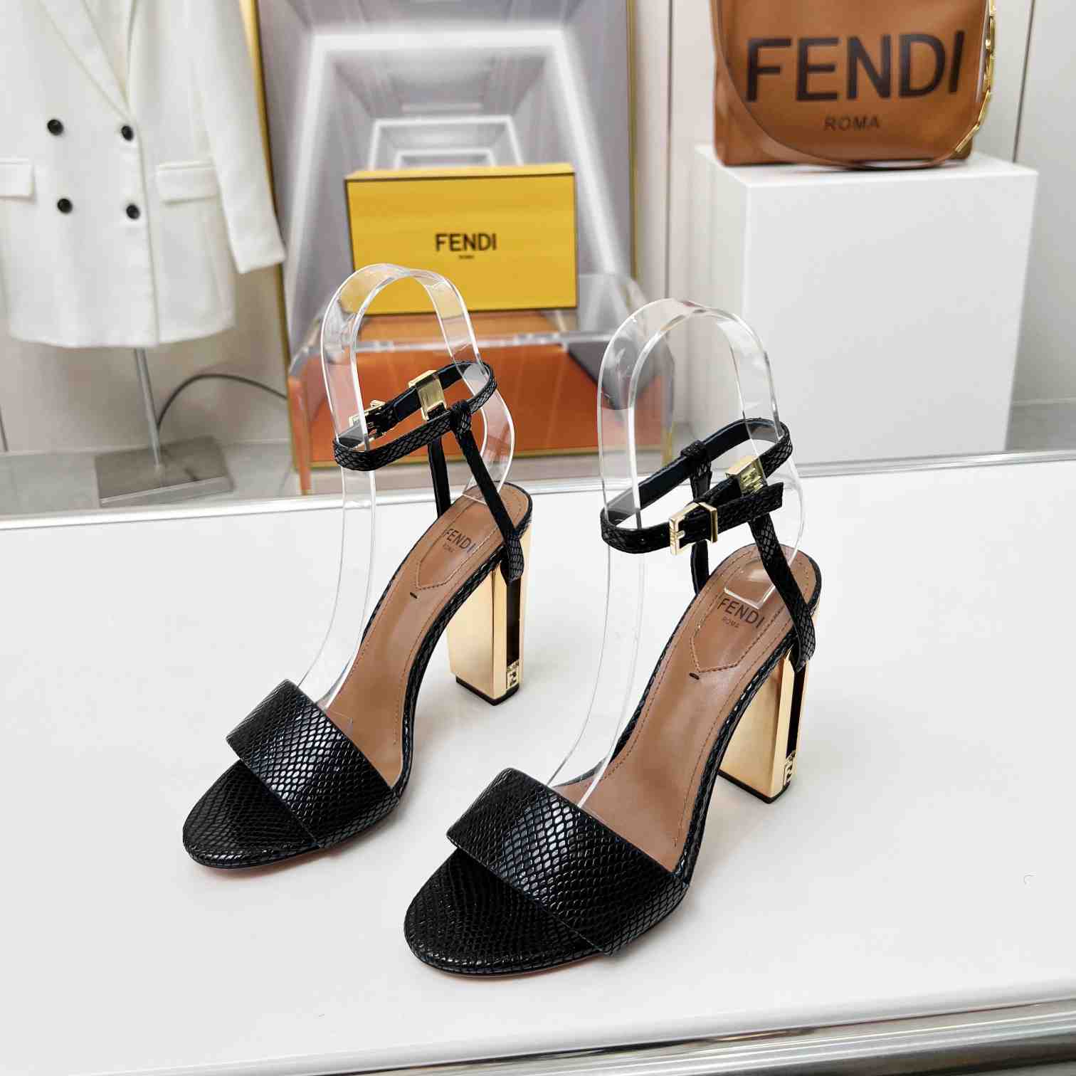 Fendi Delfina Black karung High-heeled Sandals - DopestKickz