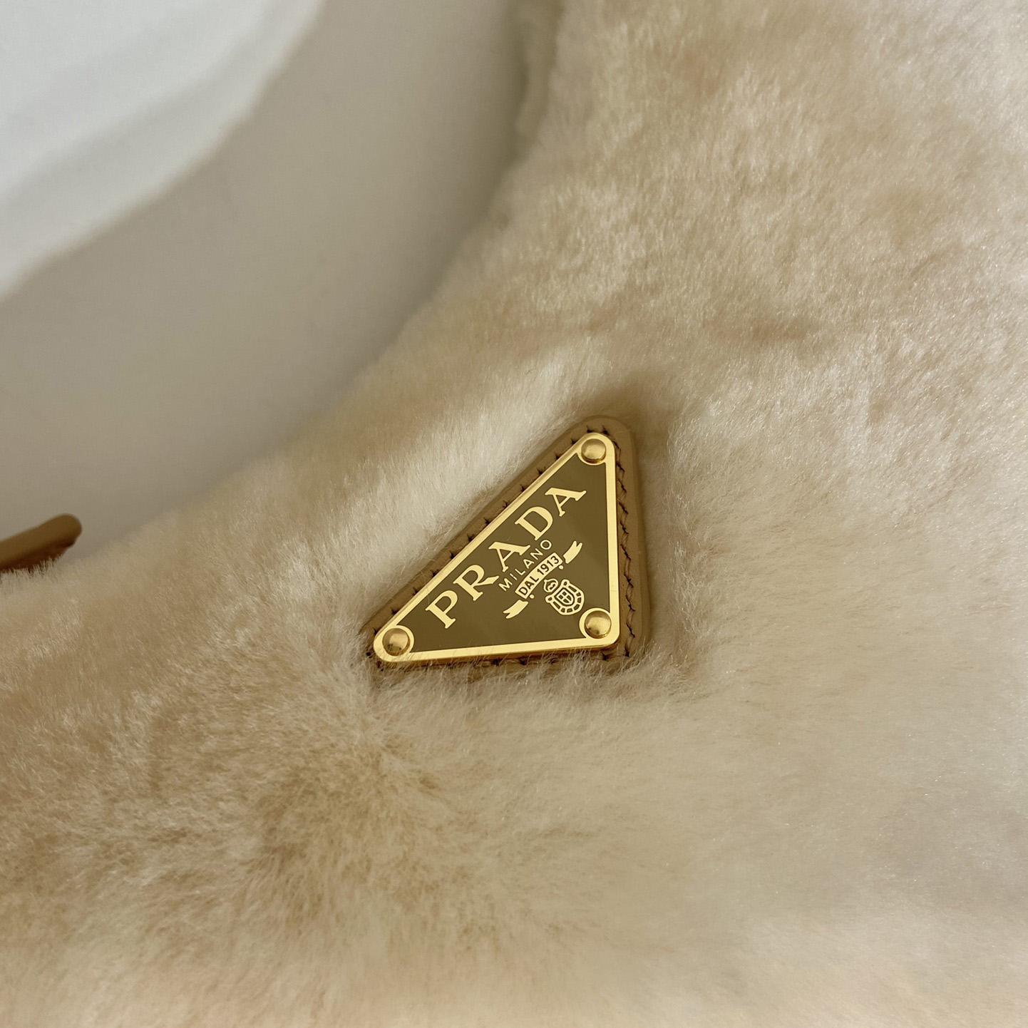 Prada Arqué Shearling And Leather Shoulder Bag - DopestKickz