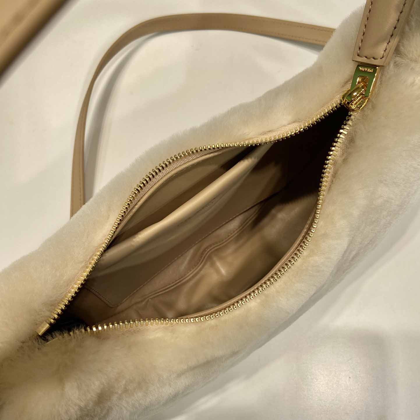 Prada Arqué Shearling And Leather Shoulder Bag - DopestKickz