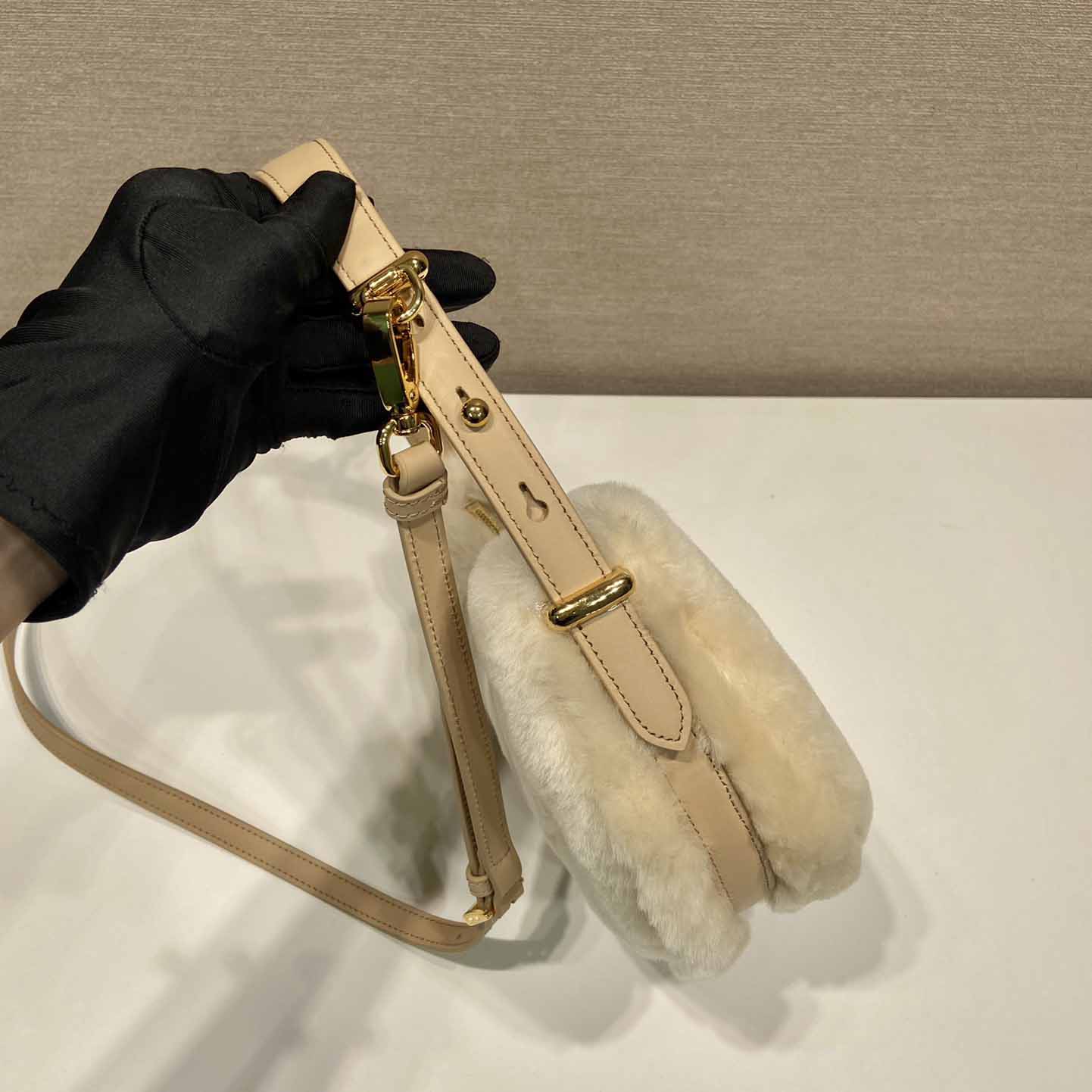 Prada Arqué Shearling And Leather Shoulder Bag - DopestKickz