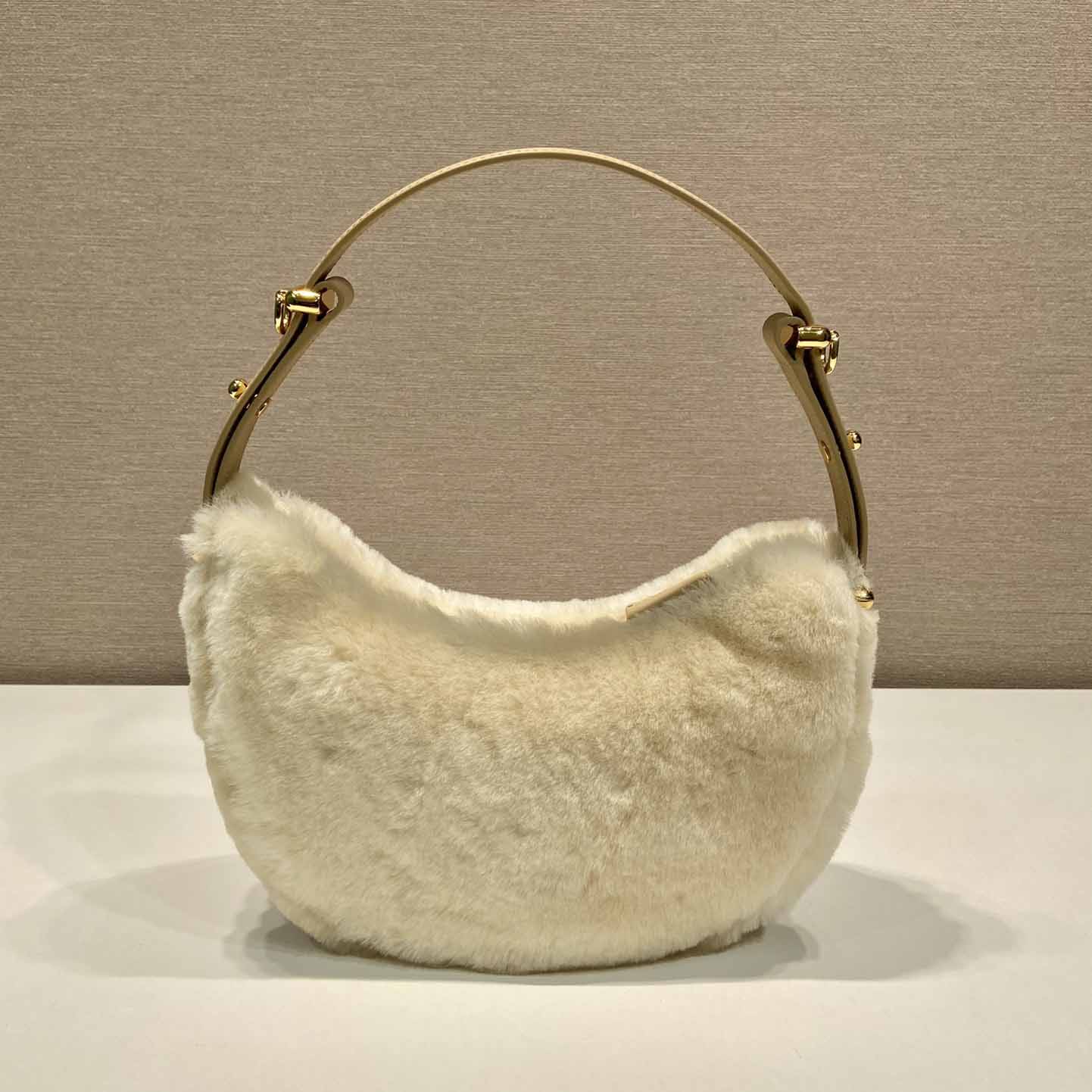 Prada Arqué Shearling And Leather Shoulder Bag - DopestKickz